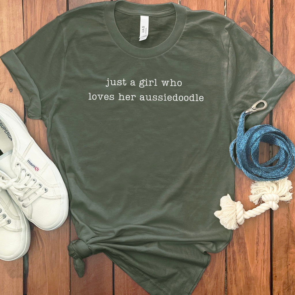 Girl Loves Aussiedoodle T-Shirt in Military Green / S by Puppy Jo