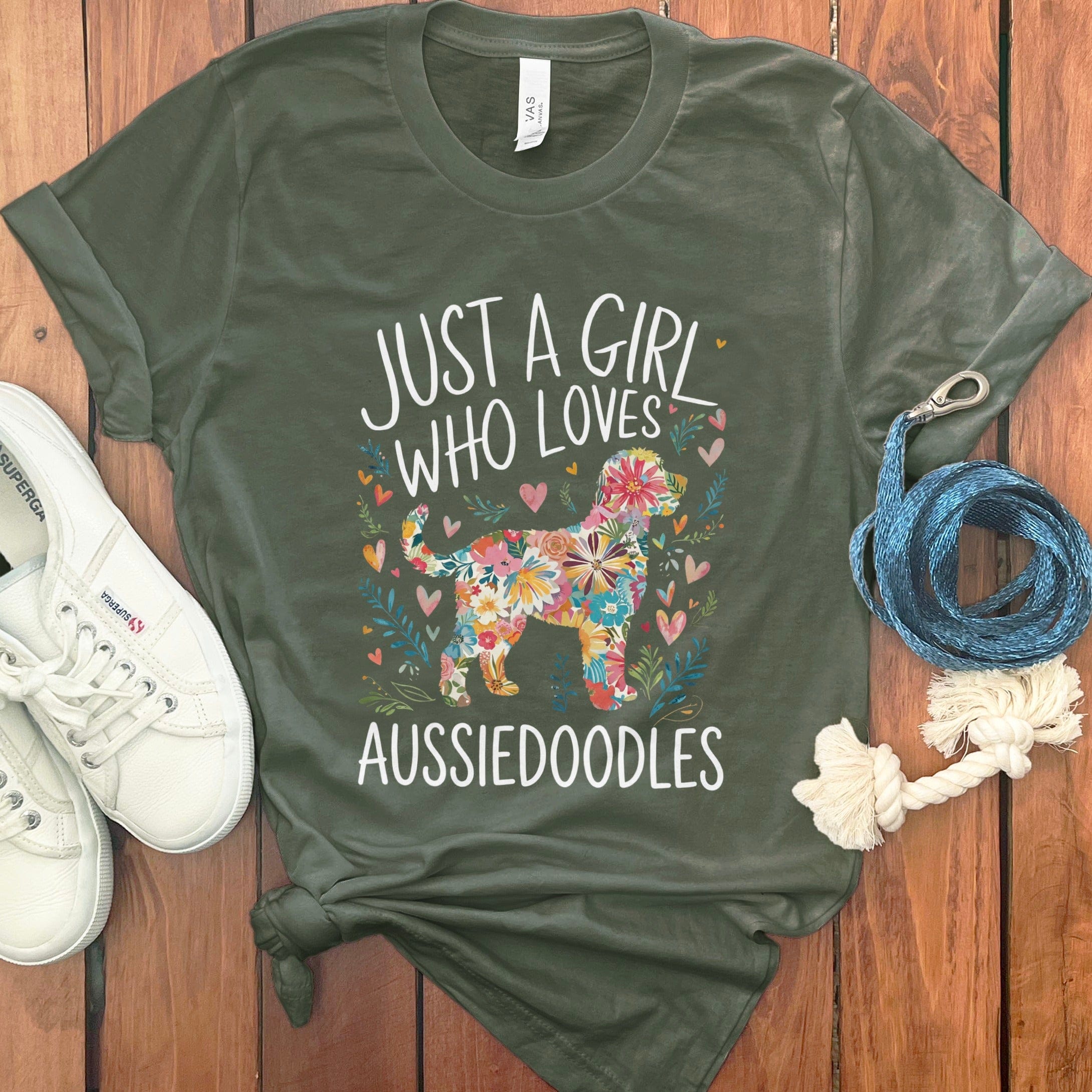 Girl Loves Aussiedoodles T-Shirt in Military Green / S by Puppy Jo