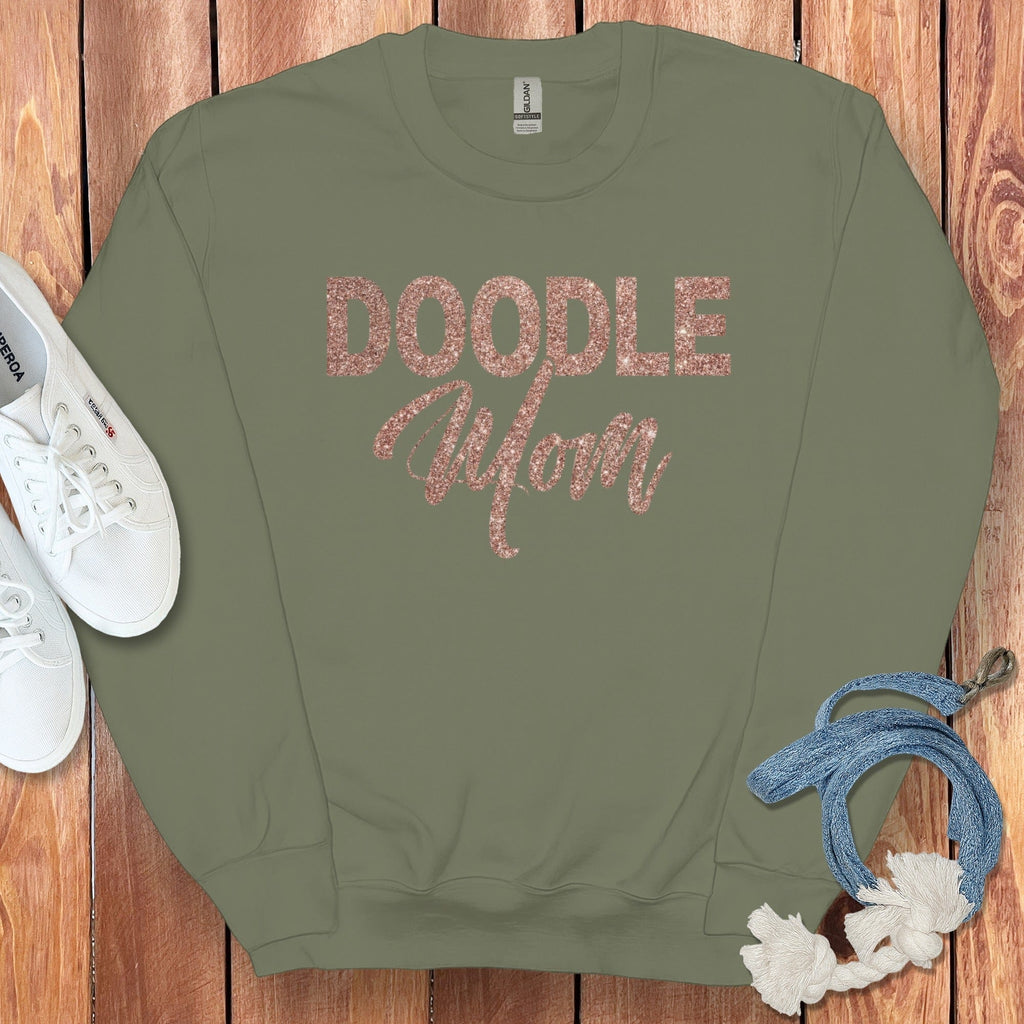 Glitter Doodle Mom Sweatshirt in Military Green / S by Puppy Jo