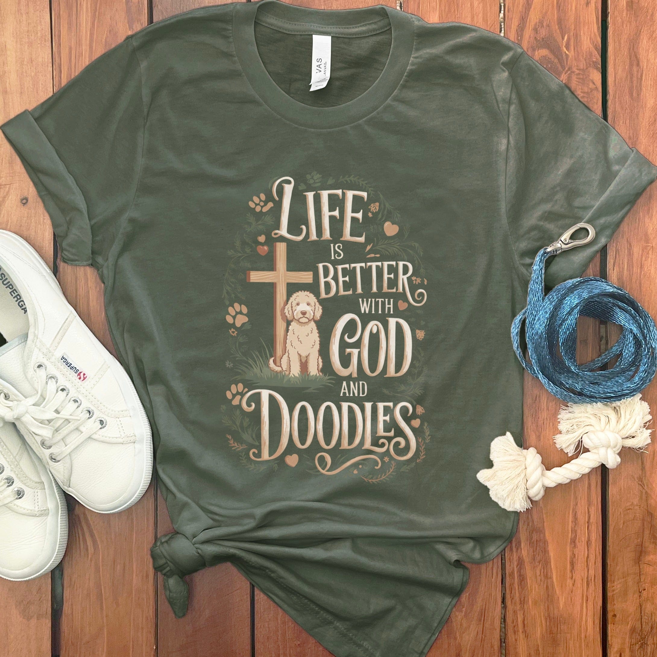 God Doodles T-Shirt in Military Green / M by Puppy Jo