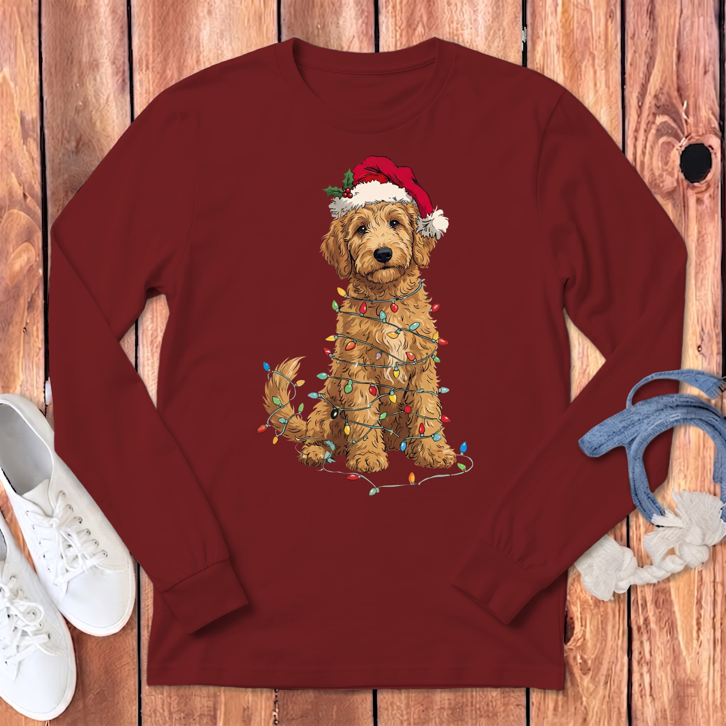 Golddendoodle Holiday Long Sleeve T-Shirt in Cardinal / S by Puppy Jo