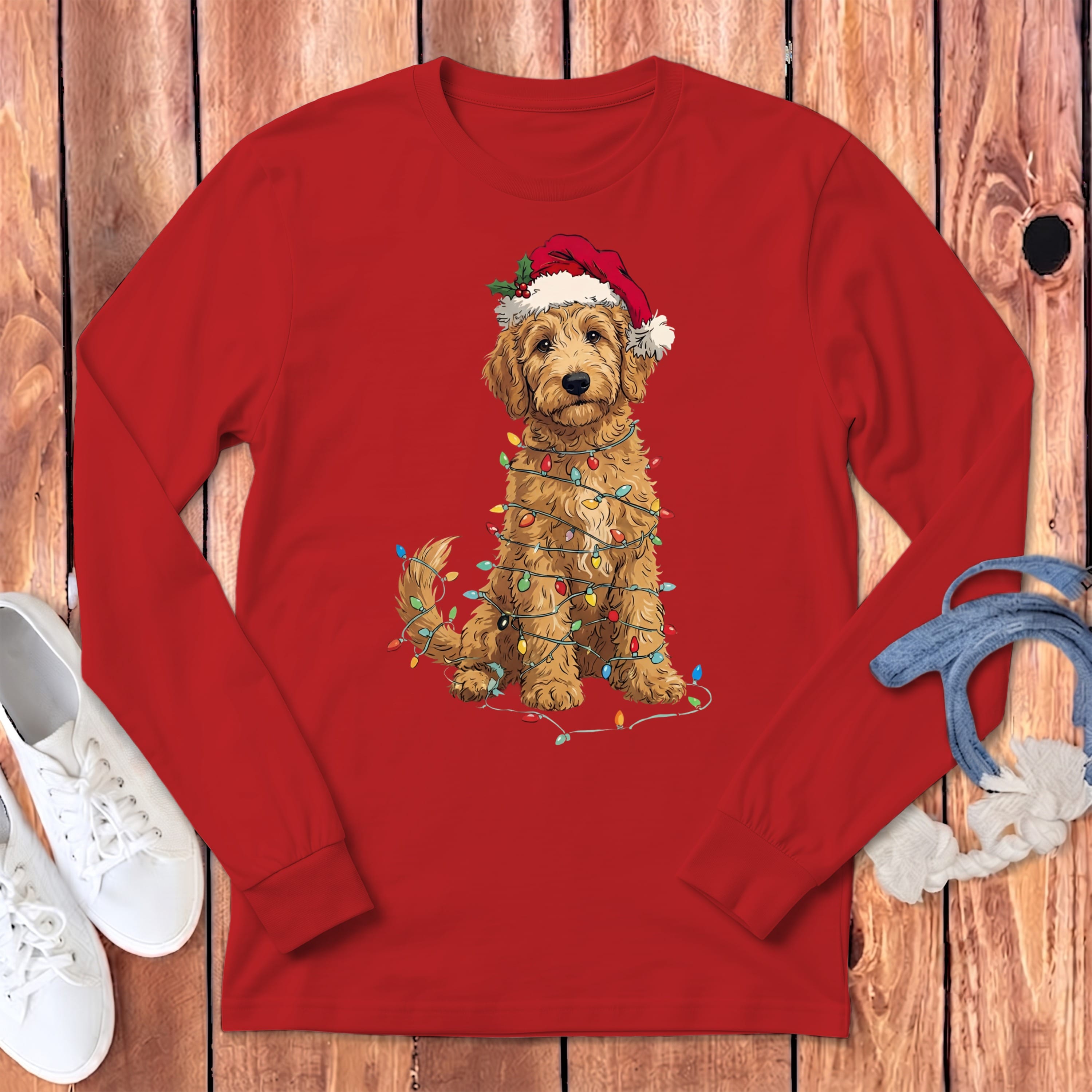 Golddendoodle Holiday Long Sleeve T-Shirt in Red / S by Puppy Jo