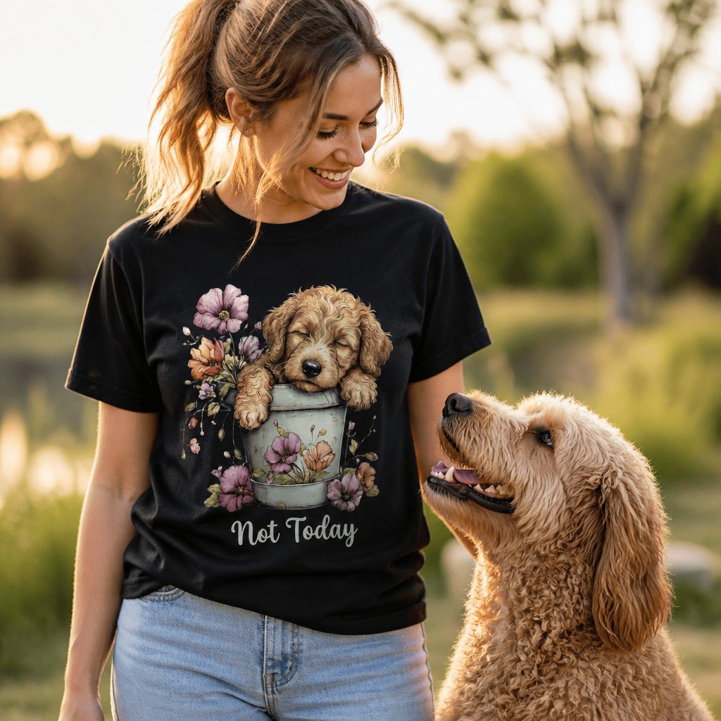 Golden Doodle Flower Pot T-Shirt in by Puppy Jo