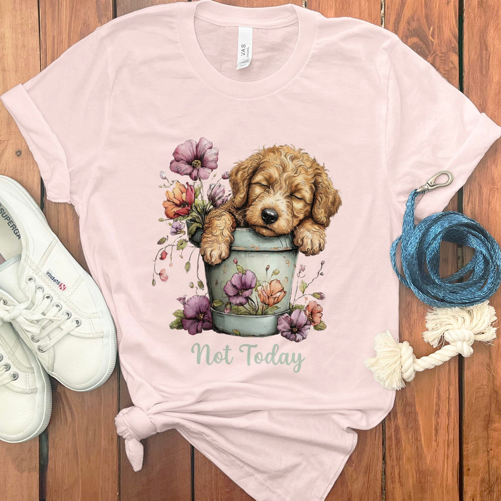 Golden Doodle Flower Pot T-Shirt in Soft Pink / S by Puppy Jo