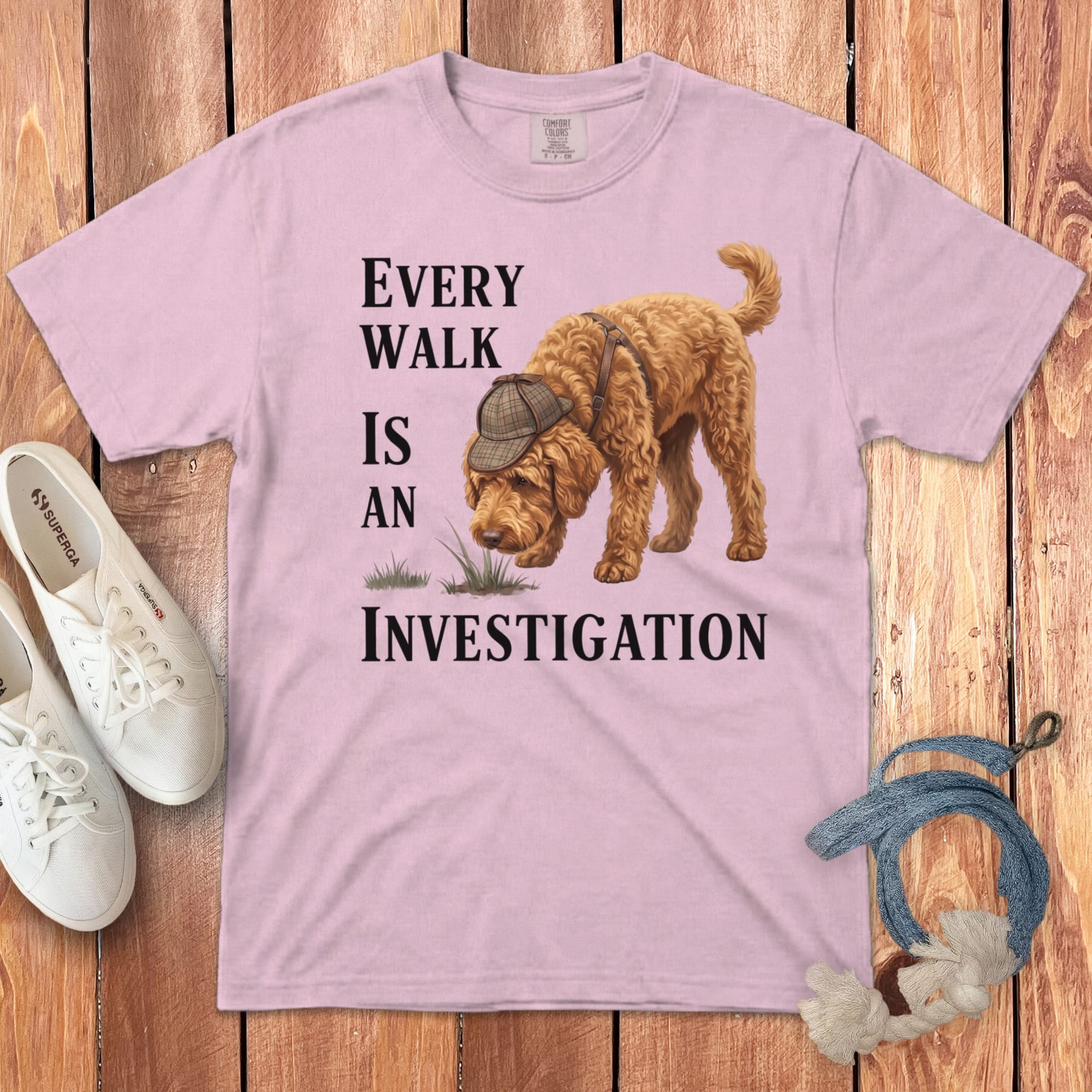 Golden Doodle Investigation Signature T-Shirt in Blossom / M by Puppy Jo