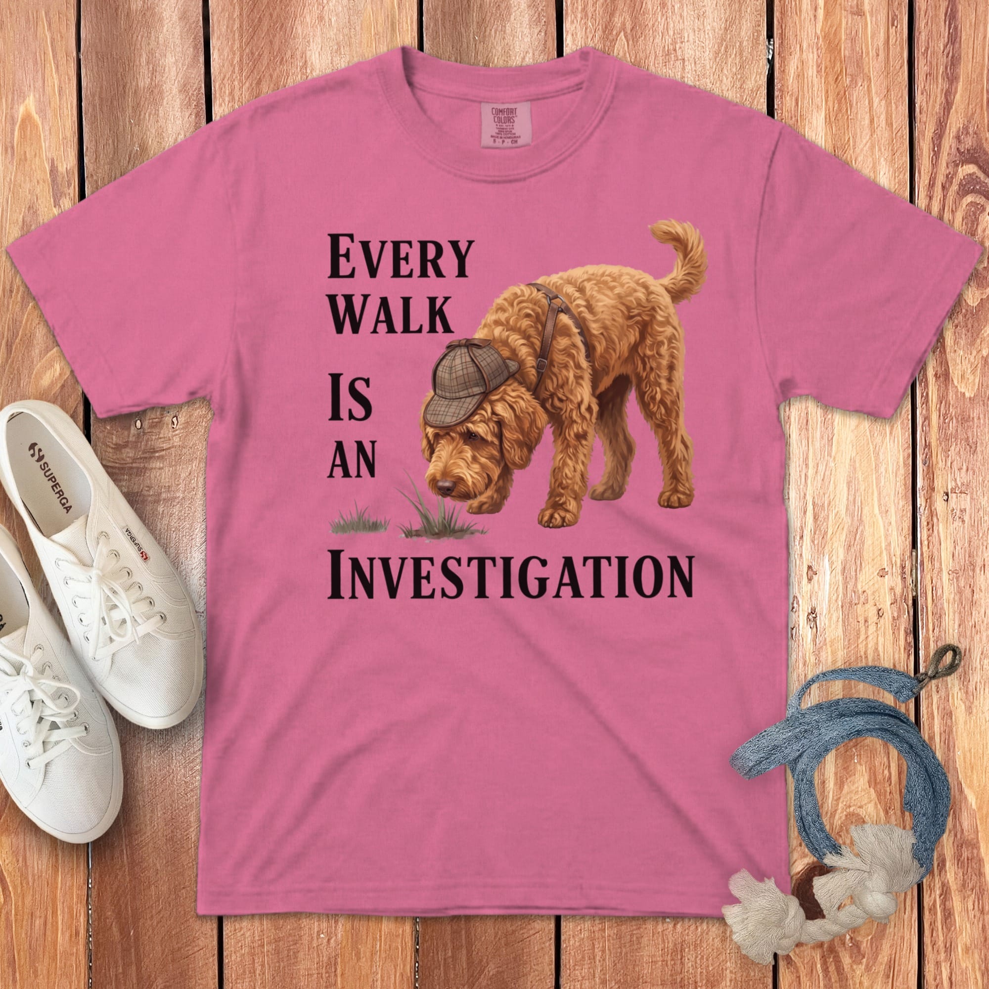 Golden Doodle Investigation Signature T-Shirt in Crunchberry / M by Puppy Jo