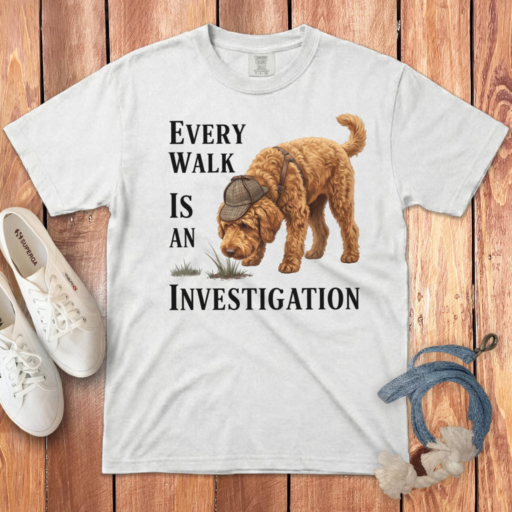 Golden Doodle Investigation Signature T-Shirt in White / M by Puppy Jo