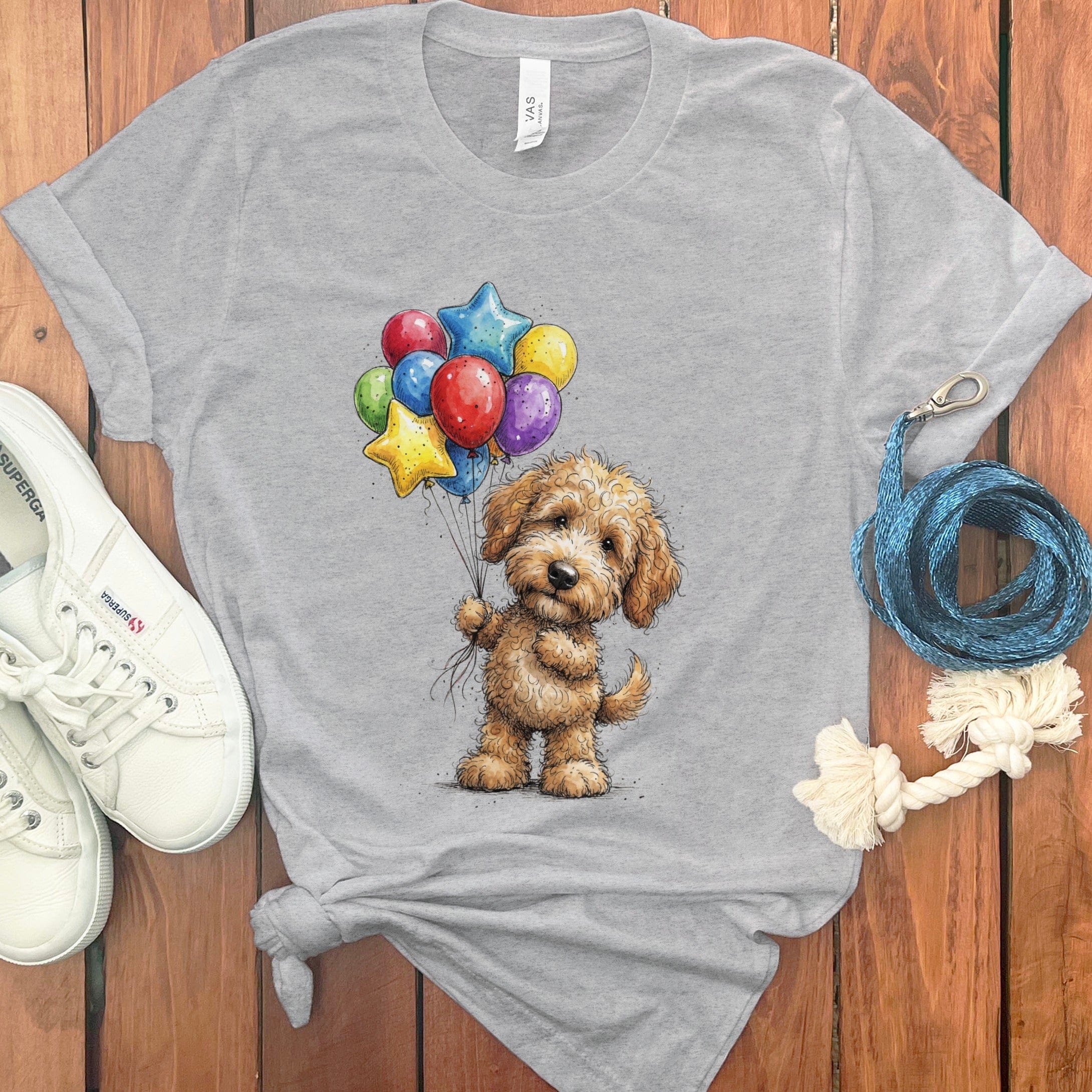 Golden Goldendoodle Balloons T-Shirt in Athletic Heather / M by Puppy Jo