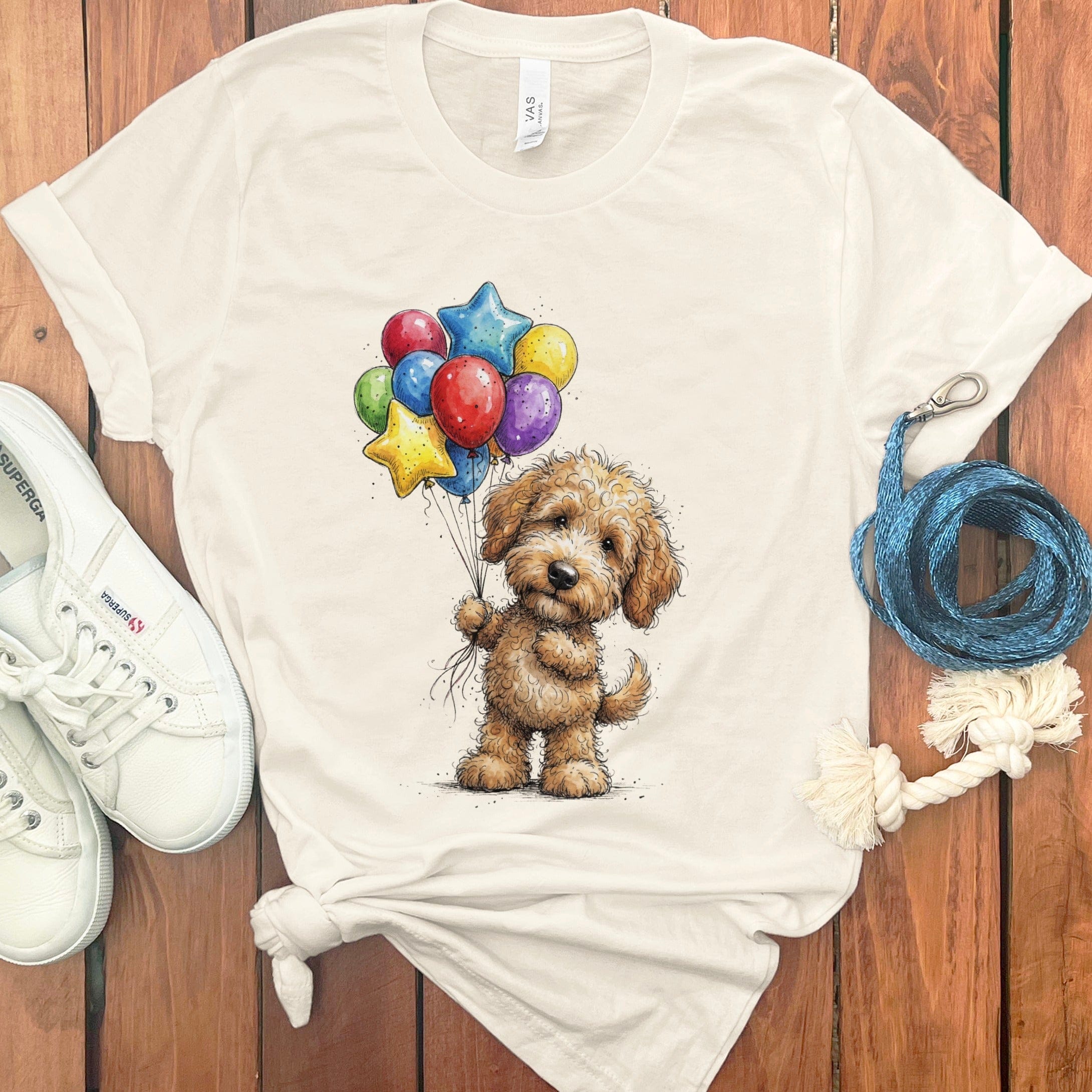 Golden Goldendoodle Balloons T-Shirt in Natural / M by Puppy Jo