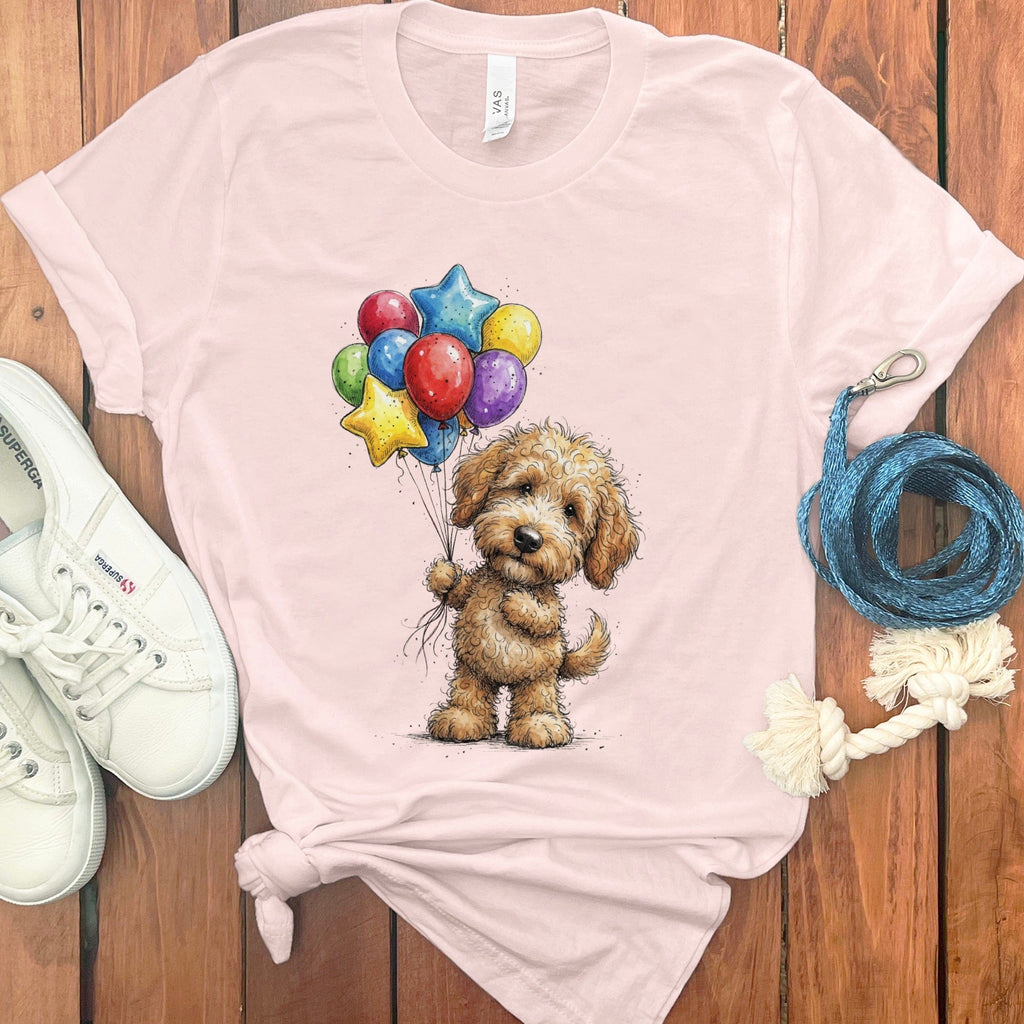 Golden Goldendoodle Balloons T-Shirt in Soft Pink / M by Puppy Jo