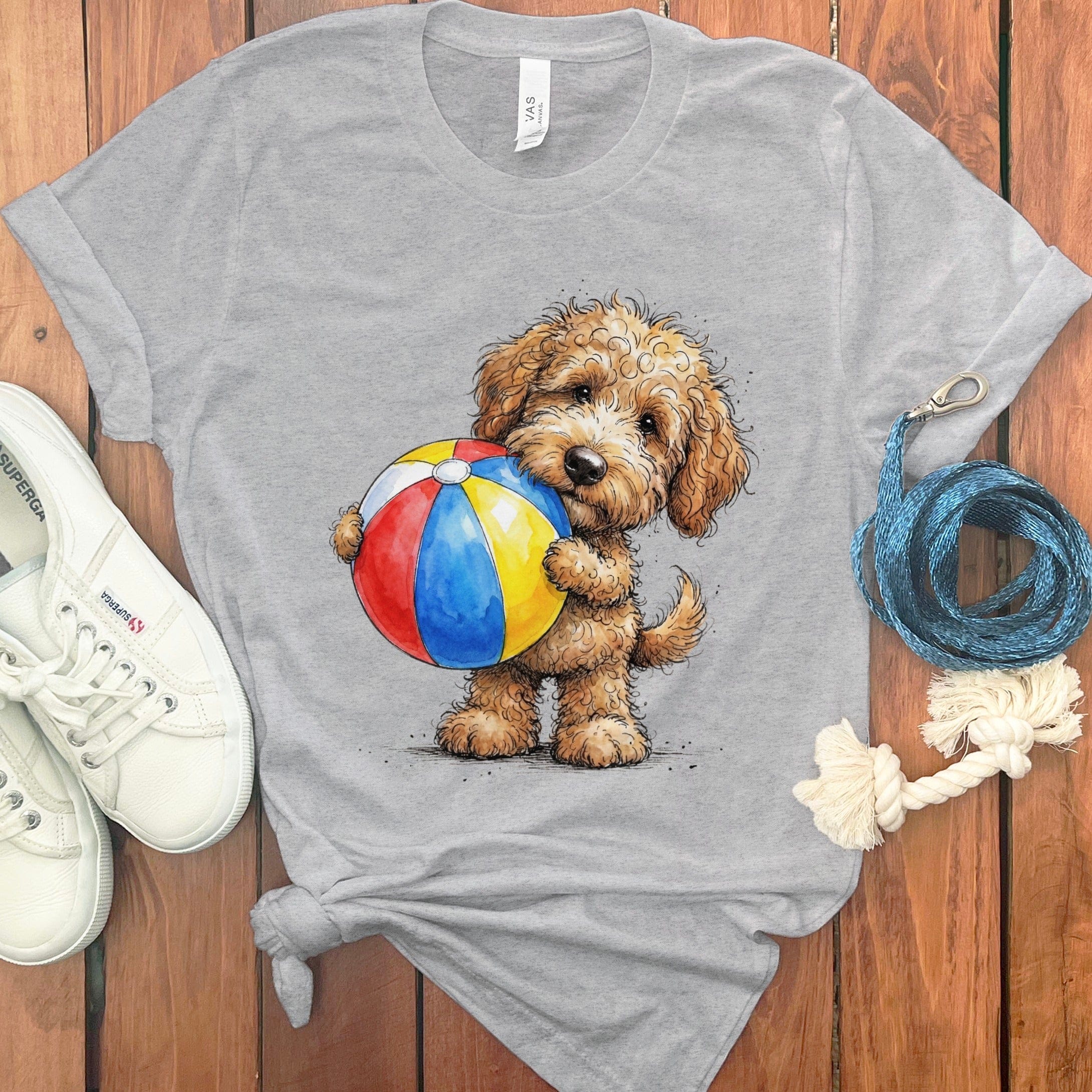 Golden Goldendoodle Beach Time T-Shirt in Athletic Heather / M by Puppy Jo