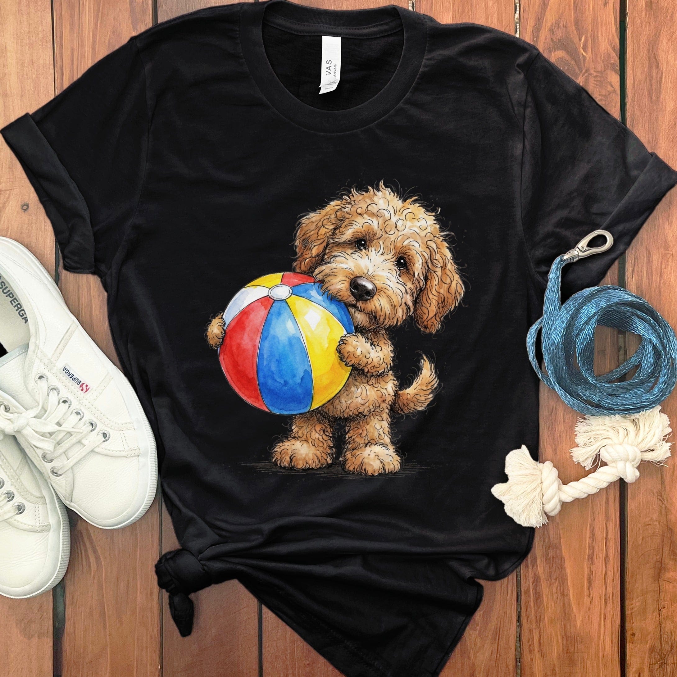 Golden Goldendoodle Beach Time T-Shirt in Black / M by Puppy Jo