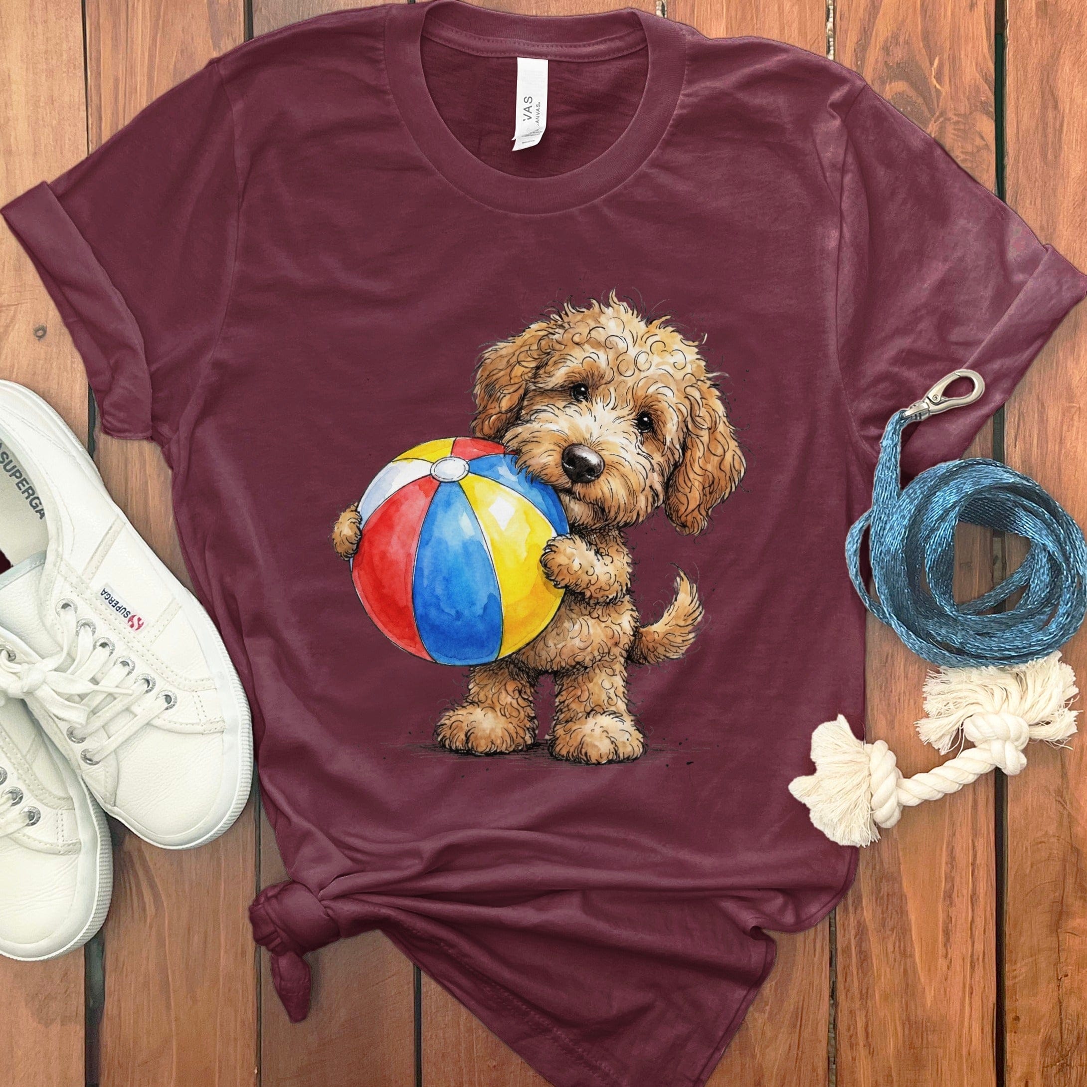 Golden Goldendoodle Beach Time T-Shirt in Maroon / M by Puppy Jo