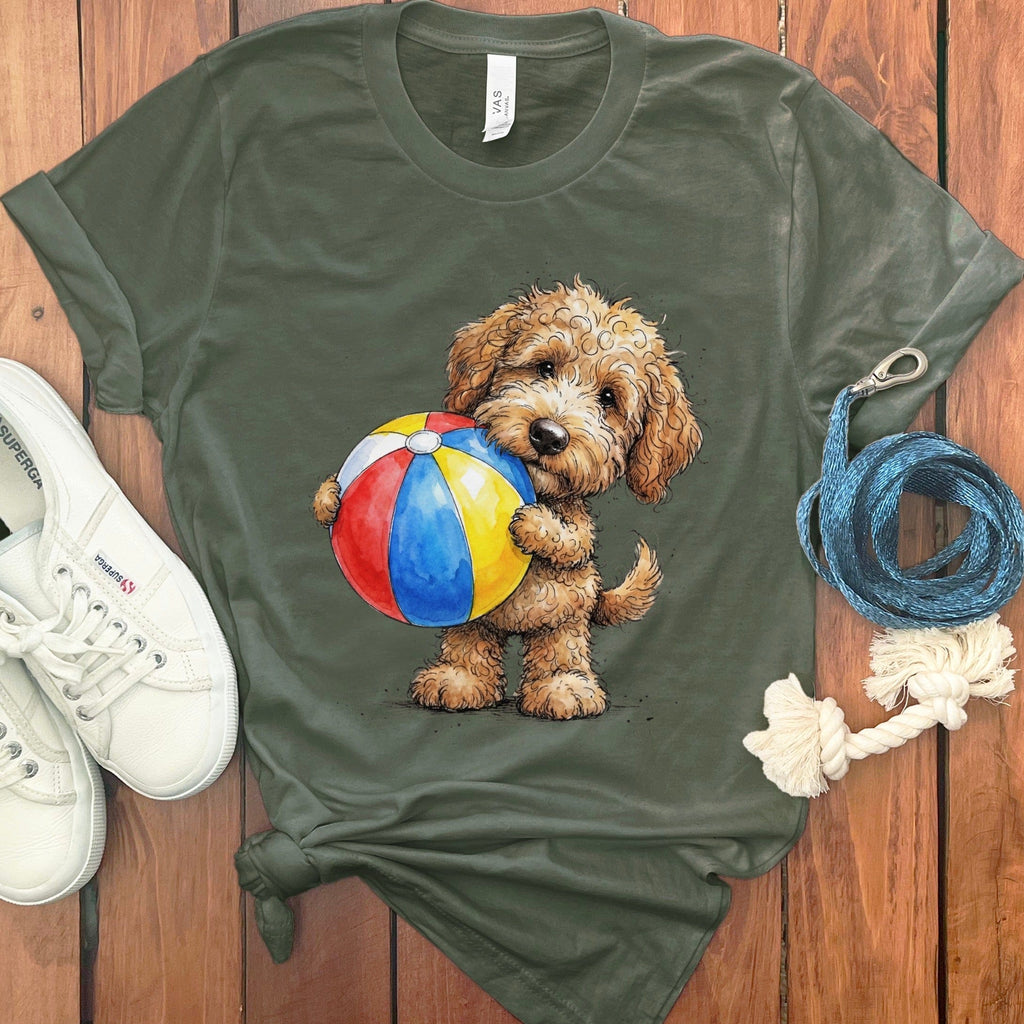 Golden Goldendoodle Beach Time T-Shirt in Military Green / M by Puppy Jo