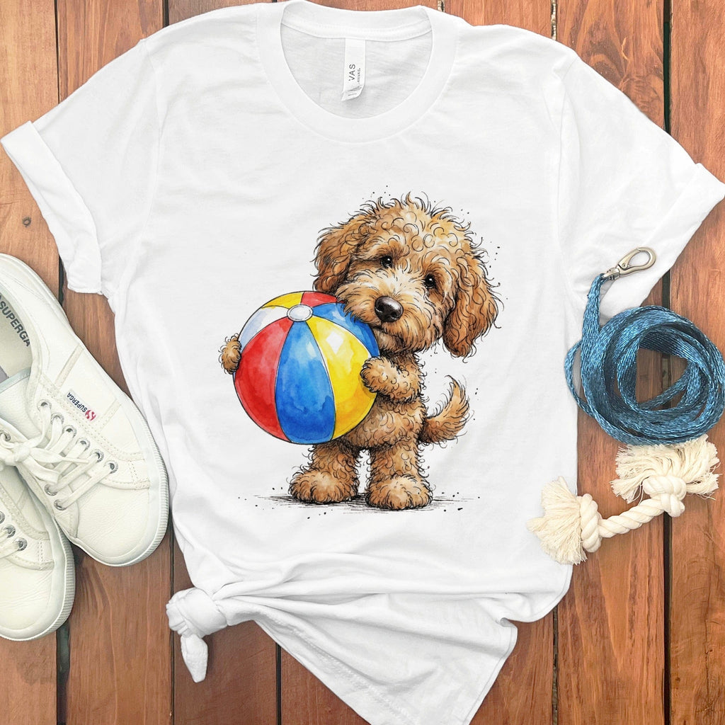 Golden Goldendoodle Beach Time T-Shirt in White / M by Puppy Jo