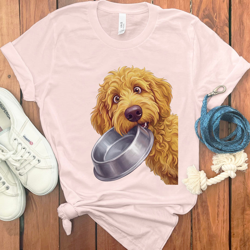 Golden Goldendoodle Bowl T-Shirt in S / Soft Pink by Puppy Jo