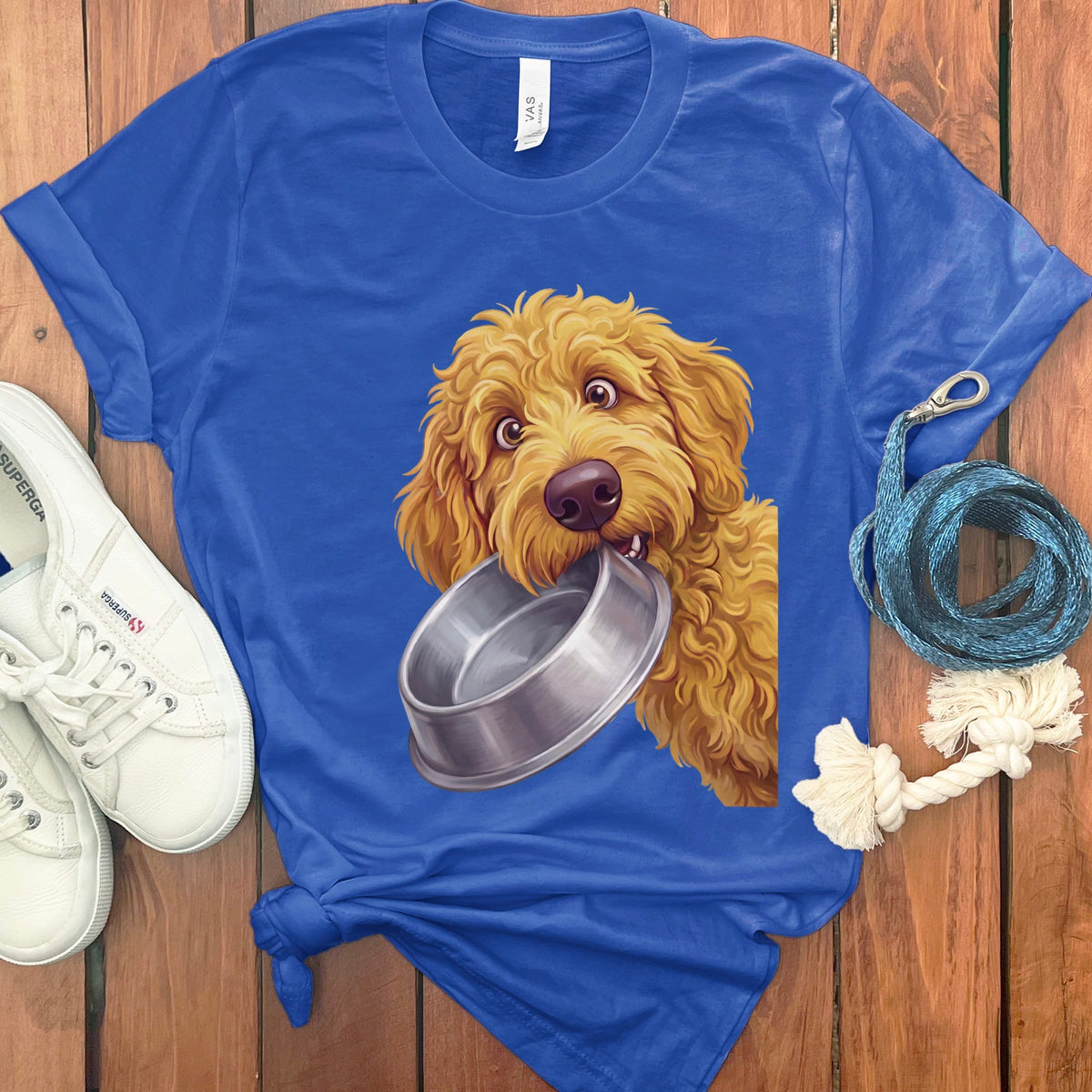 Golden Goldendoodle Bowl T-Shirt in S / True Royal by Puppy Jo
