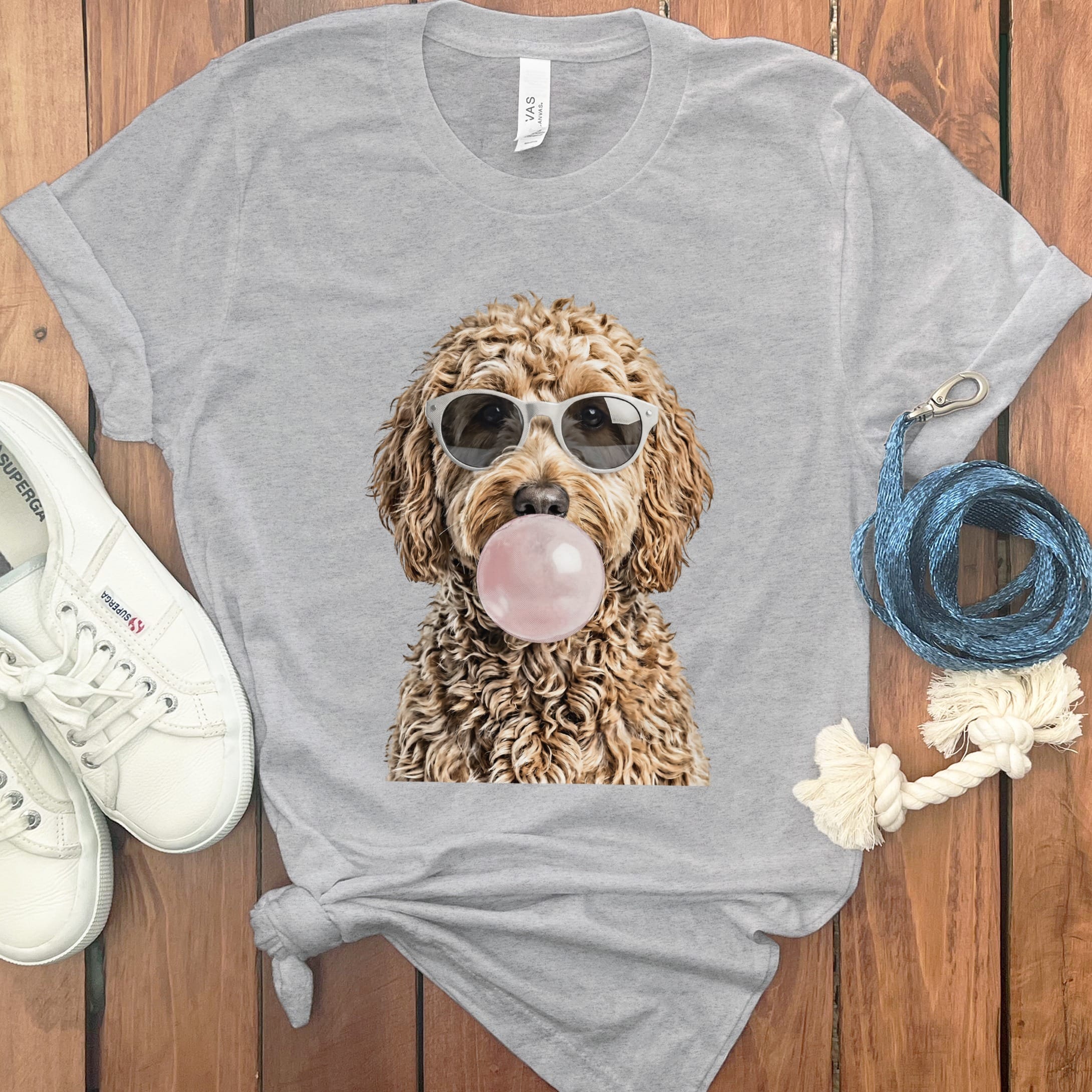 Golden Goldendoodle Bubblegum T-Shirt in Athletic Heather / S by Puppy Jo