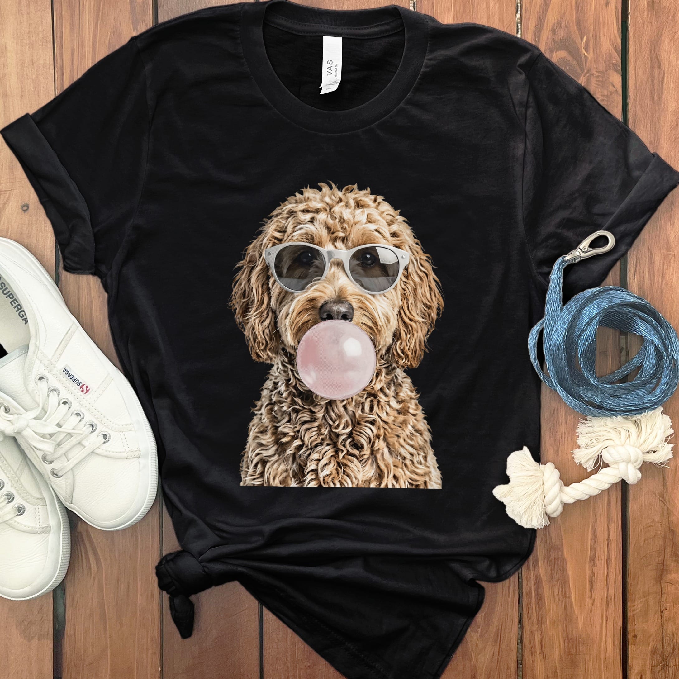 Golden Goldendoodle Bubblegum T-Shirt in Black / S by Puppy Jo