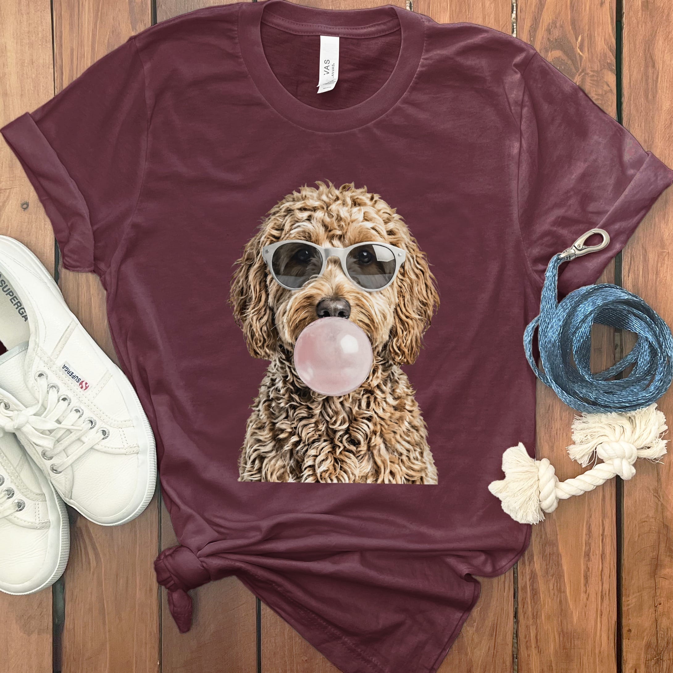 Golden Goldendoodle Bubblegum T-Shirt in Maroon / S by Puppy Jo
