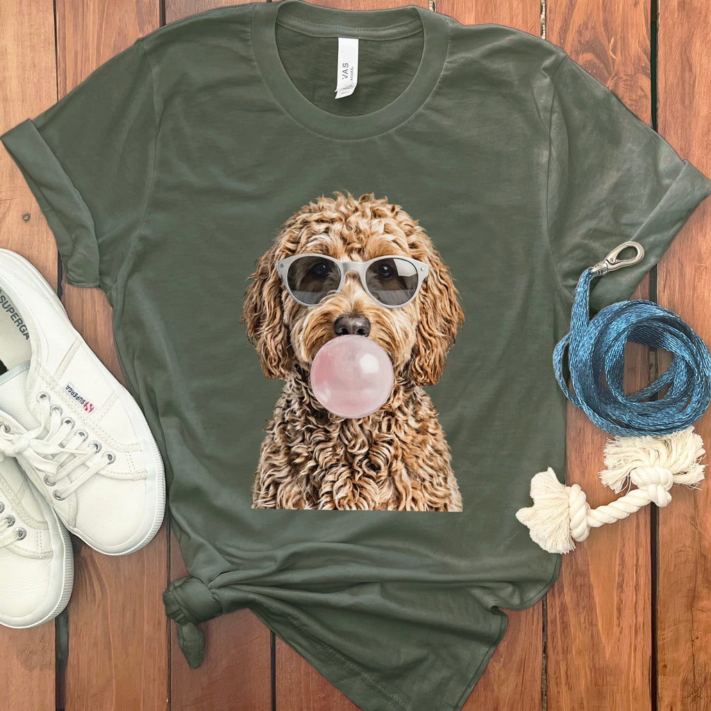 Golden Goldendoodle Bubblegum T-Shirt in Military Green / S by Puppy Jo