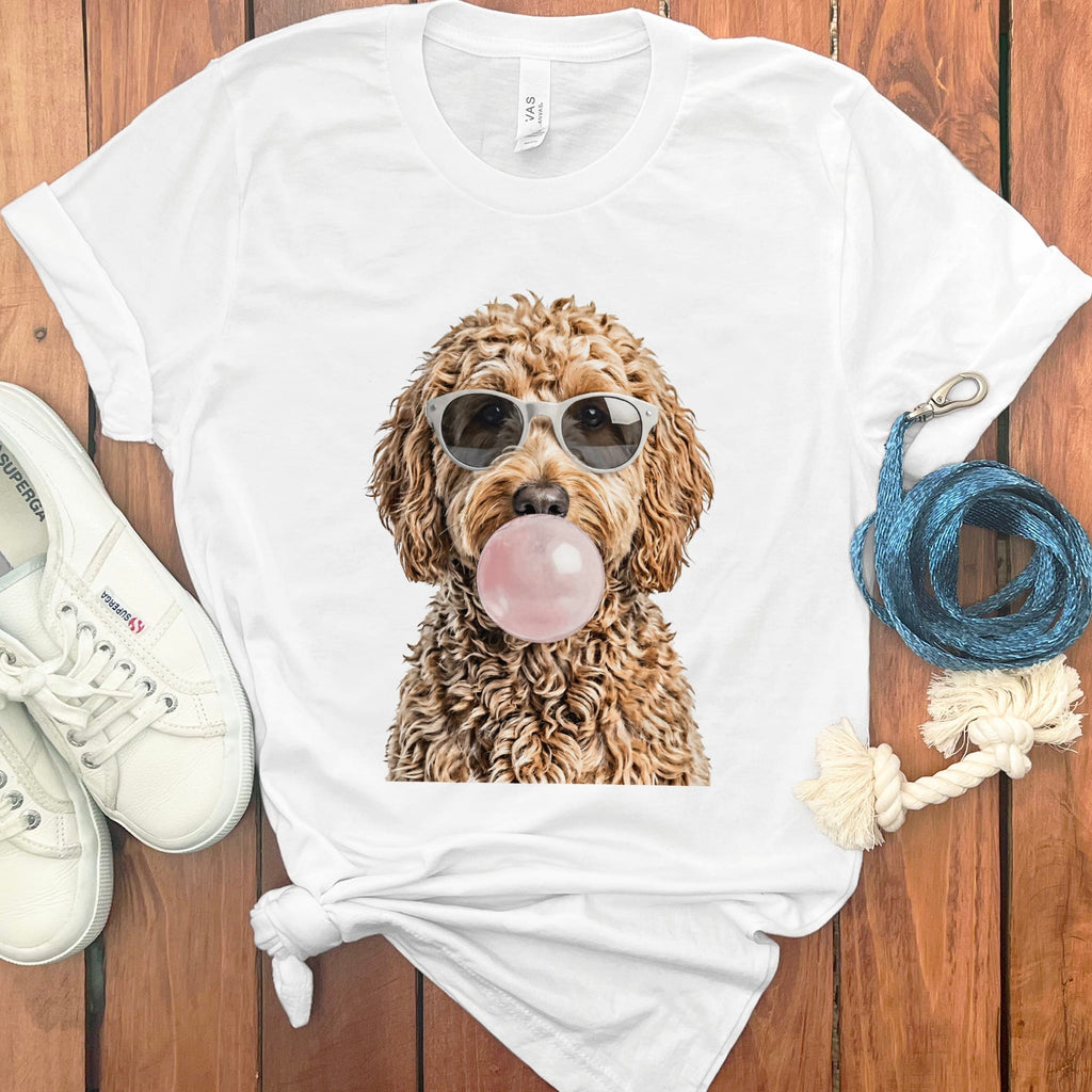 Golden Goldendoodle Bubblegum T-Shirt in White / S by Puppy Jo