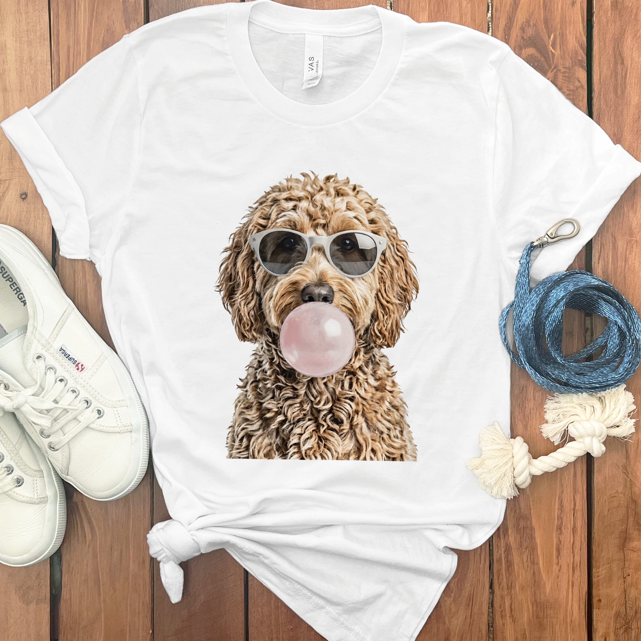 Golden Goldendoodle Bubblegum T-Shirt in White / S by Puppy Jo