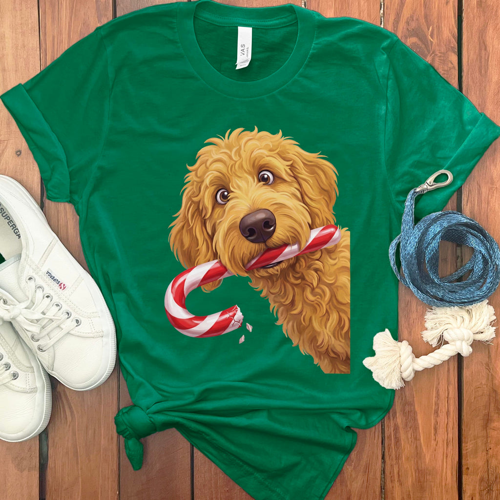 Golden Goldendoodle Candy Cane Thief T-Shirt in Kelly / S by Puppy Jo