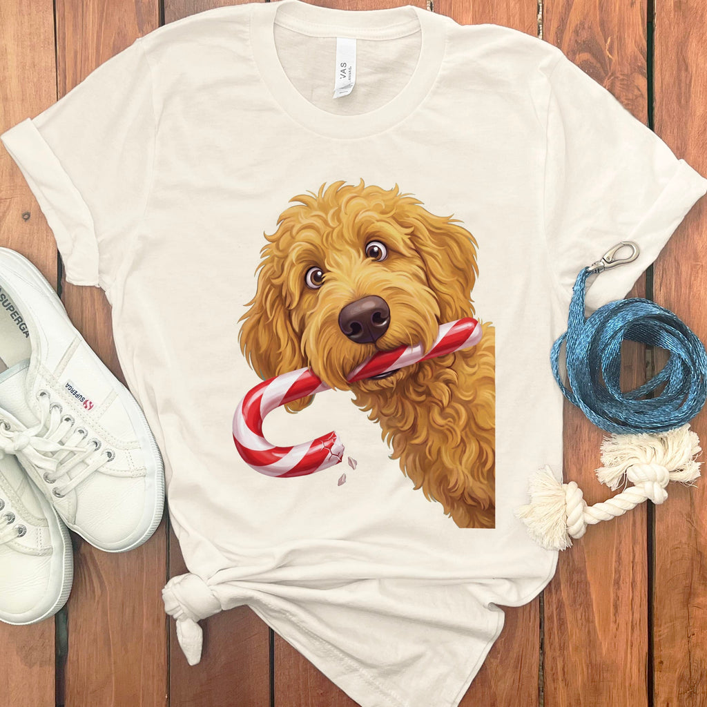 Golden Goldendoodle Candy Cane Thief T-Shirt in Natural / S by Puppy Jo