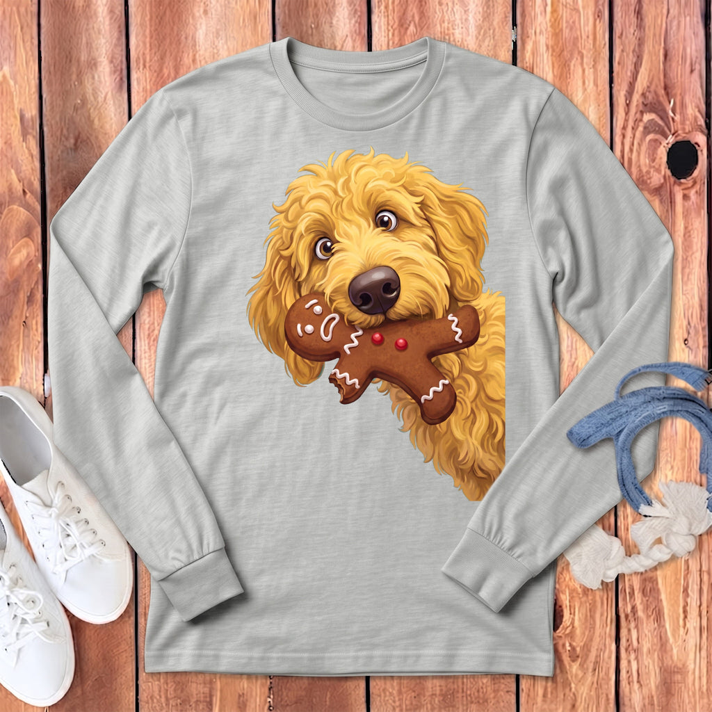 Golden Goldendoodle Cookie Thief Long Sleeve T-Shirt in Athletic Heather / S by Puppy Jo
