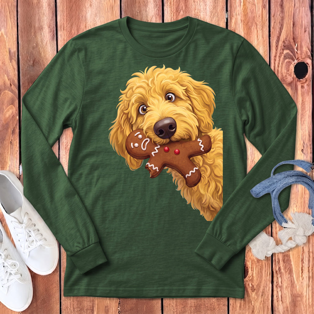 Golden Goldendoodle Cookie Thief Long Sleeve T-Shirt in Heather Forest / S by Puppy Jo