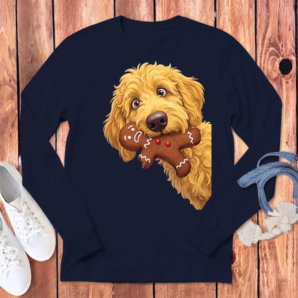 Golden Goldendoodle Cookie Thief Long Sleeve T-Shirt in Navy / S by Puppy Jo