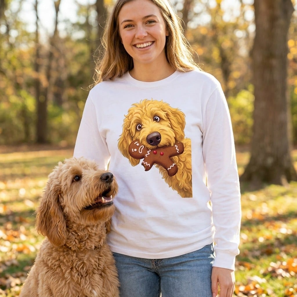 Golden Goldendoodle Cookie Thief Long Sleeve T-Shirt in by Puppy Jo