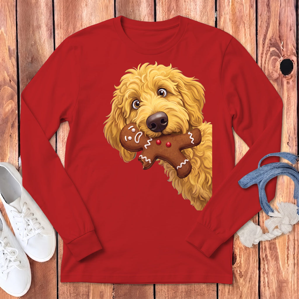 Golden Goldendoodle Cookie Thief Long Sleeve T-Shirt in Red / S by Puppy Jo