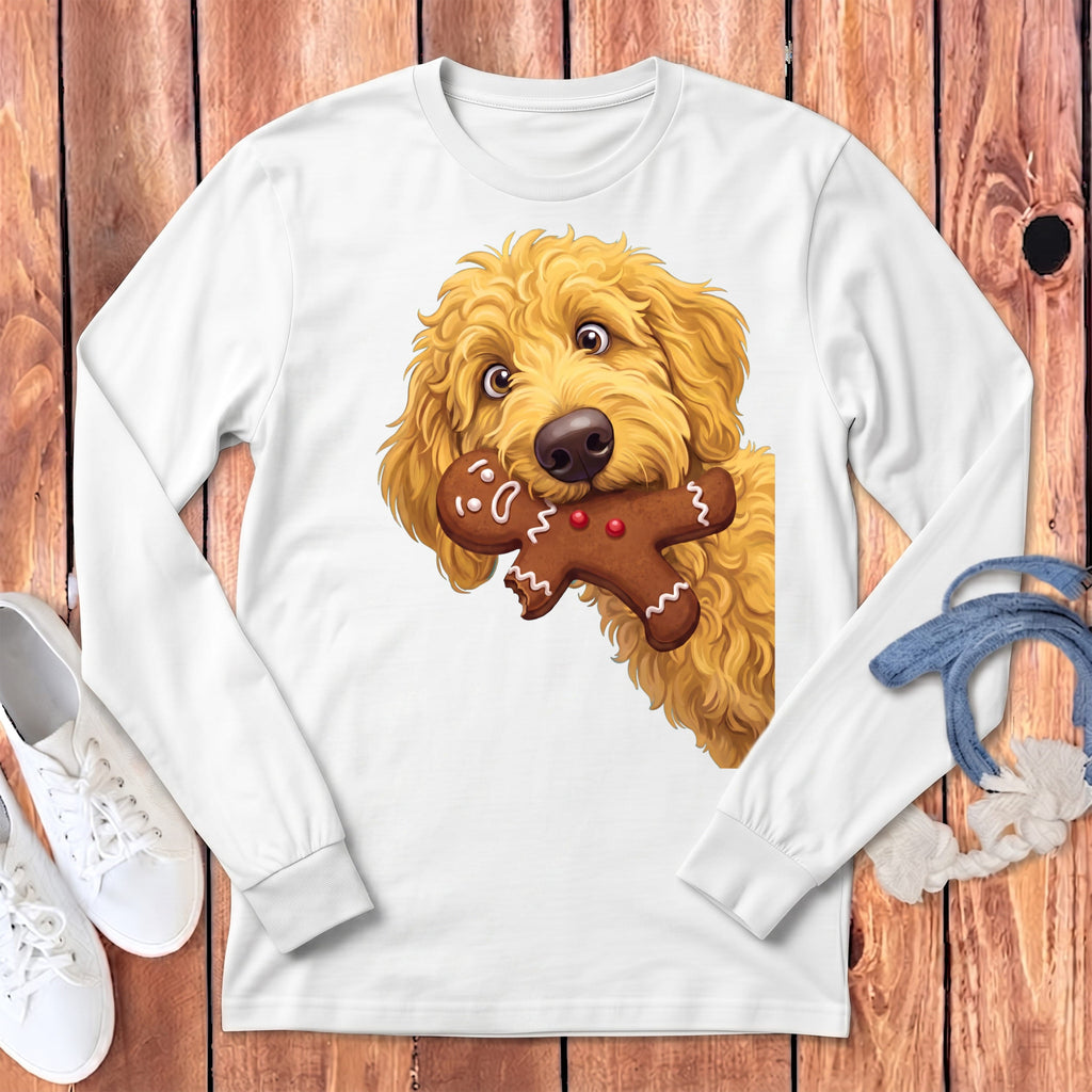 Golden Goldendoodle Cookie Thief Long Sleeve T-Shirt in White / S by Puppy Jo