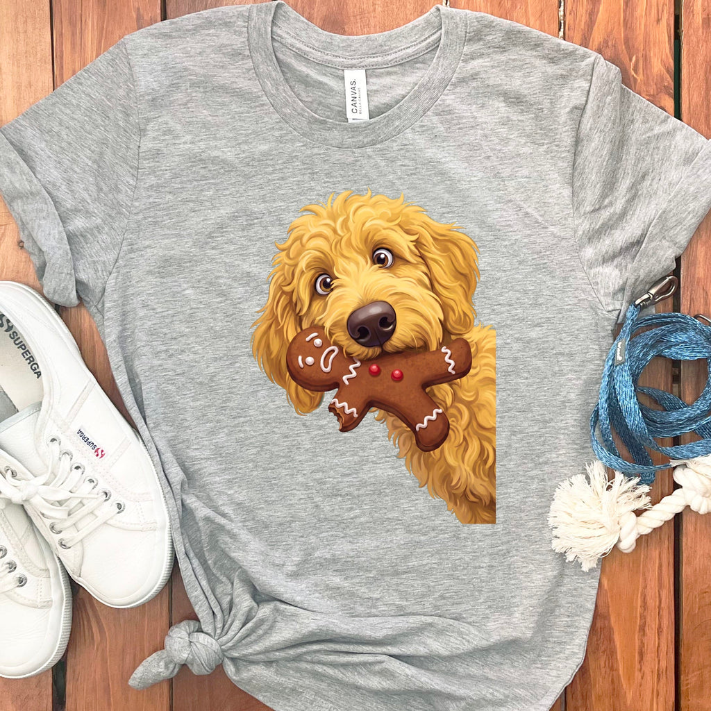 Golden Goldendoodle Cookie Thief T-Shirt in S / Athletic Heather by Puppy Jo