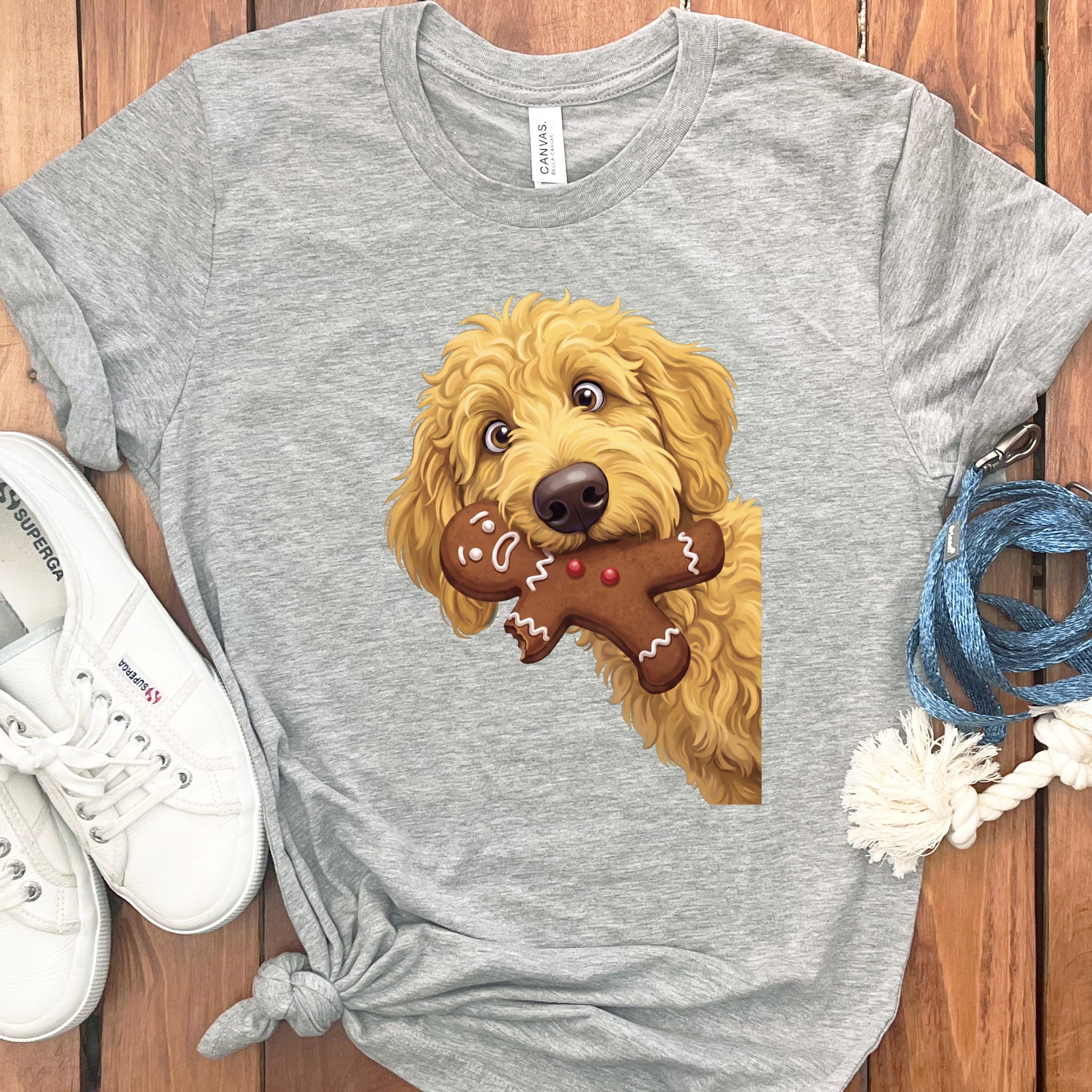 Golden Goldendoodle Cookie Thief T-Shirt in S / Athletic Heather by Puppy Jo