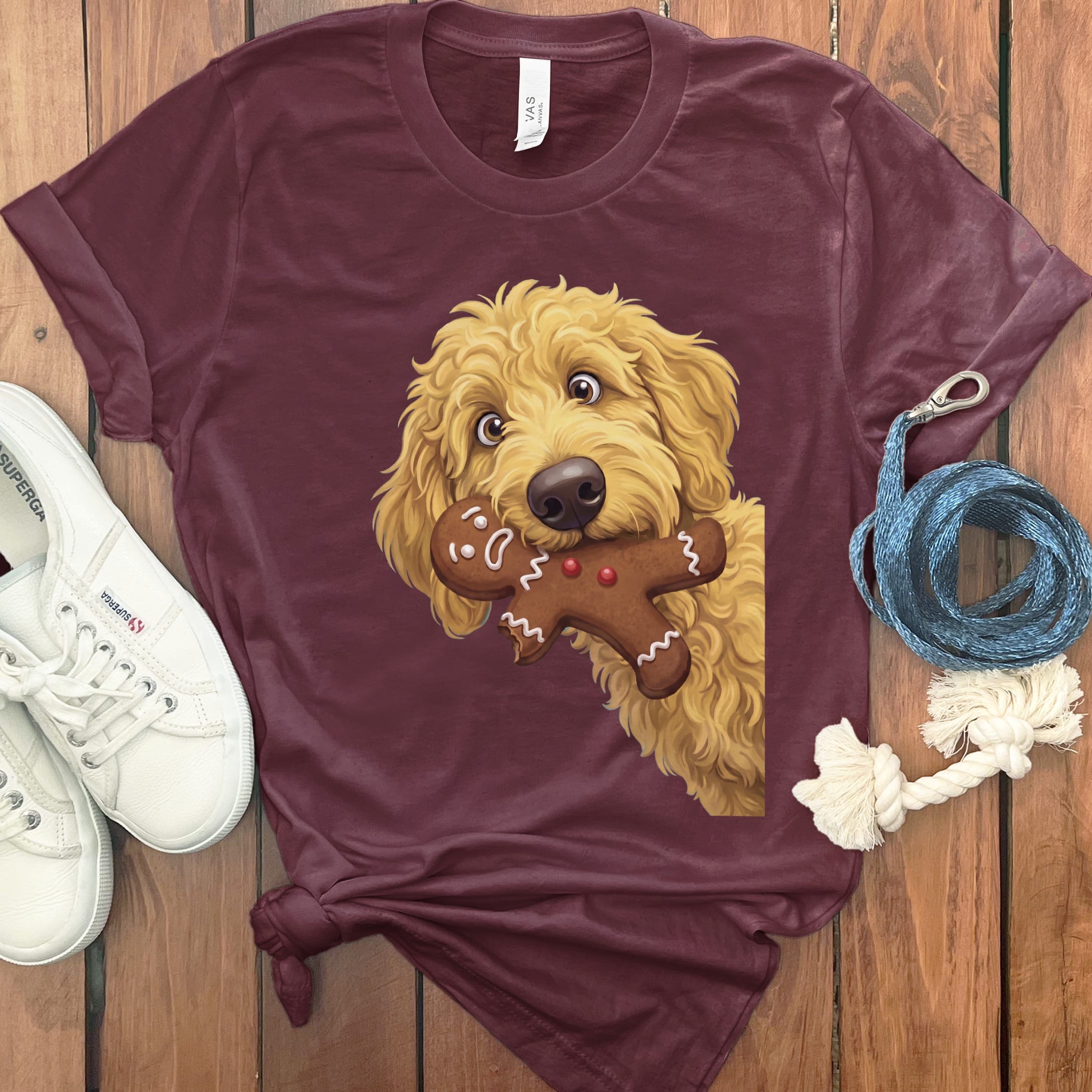 Golden Goldendoodle Cookie Thief T-Shirt in S / Maroon by Puppy Jo