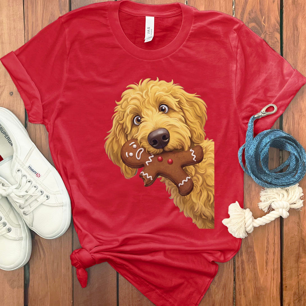 Golden Goldendoodle Cookie Thief T-Shirt in S / Red by Puppy Jo