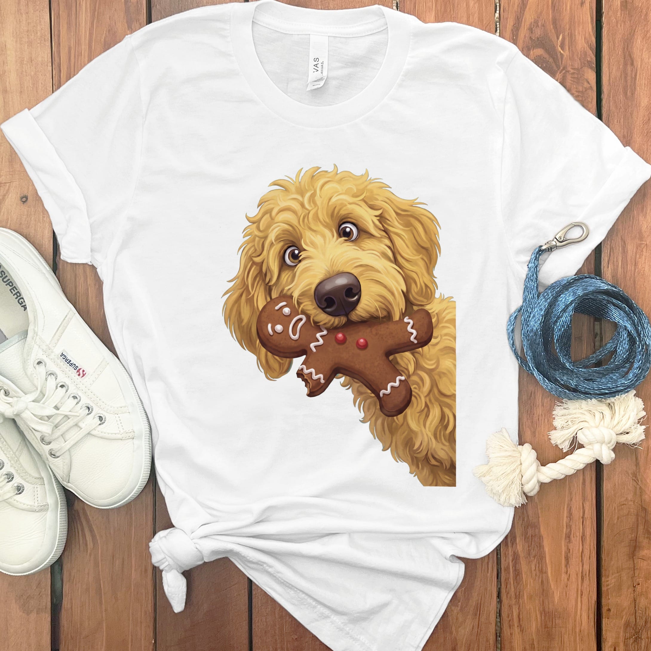Golden Goldendoodle Cookie Thief T-Shirt in S / White by Puppy Jo
