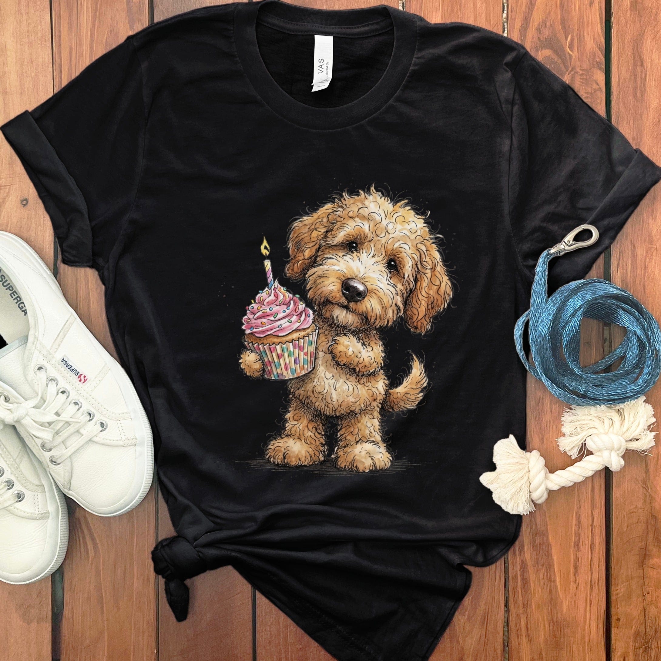 Golden Goldendoodle Cupcake T-Shirt in Black / M by Puppy Jo