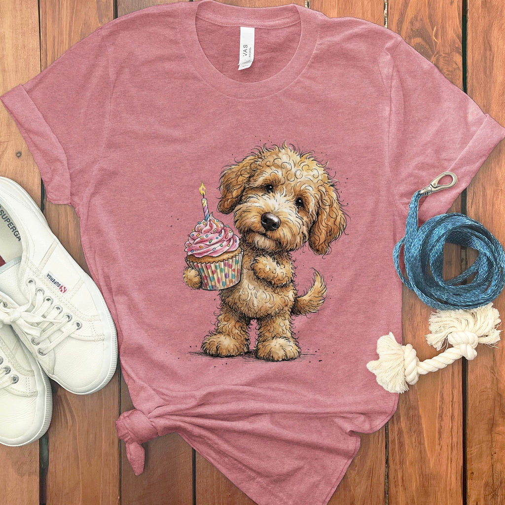 Golden Goldendoodle Cupcake T-Shirt in Heather Mauve / M by Puppy Jo