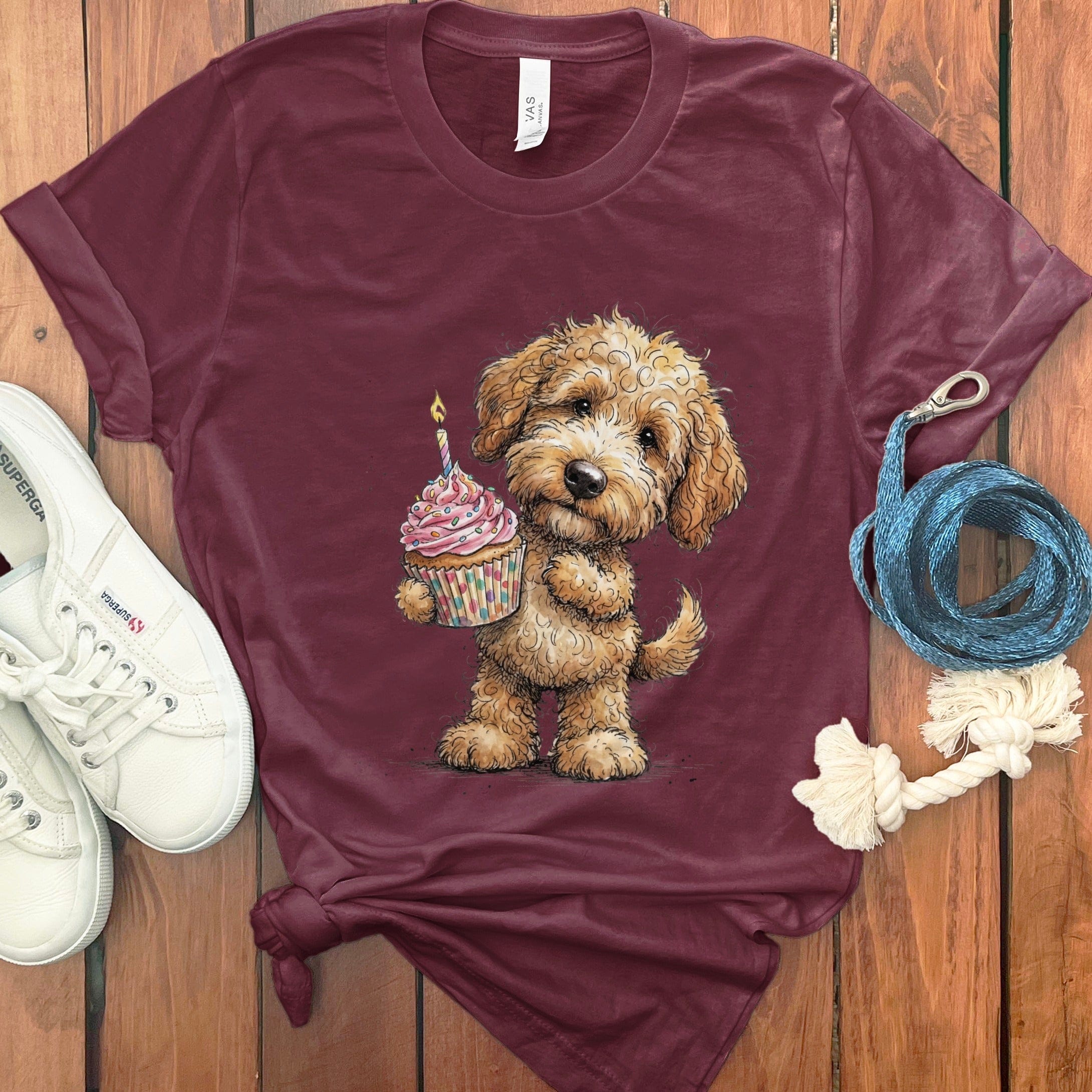 Golden Goldendoodle Cupcake T-Shirt in Maroon / M by Puppy Jo