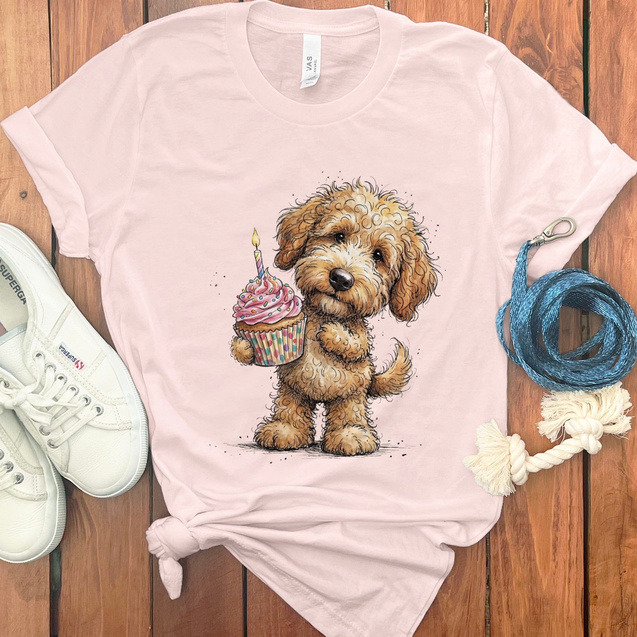 Golden Goldendoodle Cupcake T-Shirt in Soft Pink / M by Puppy Jo