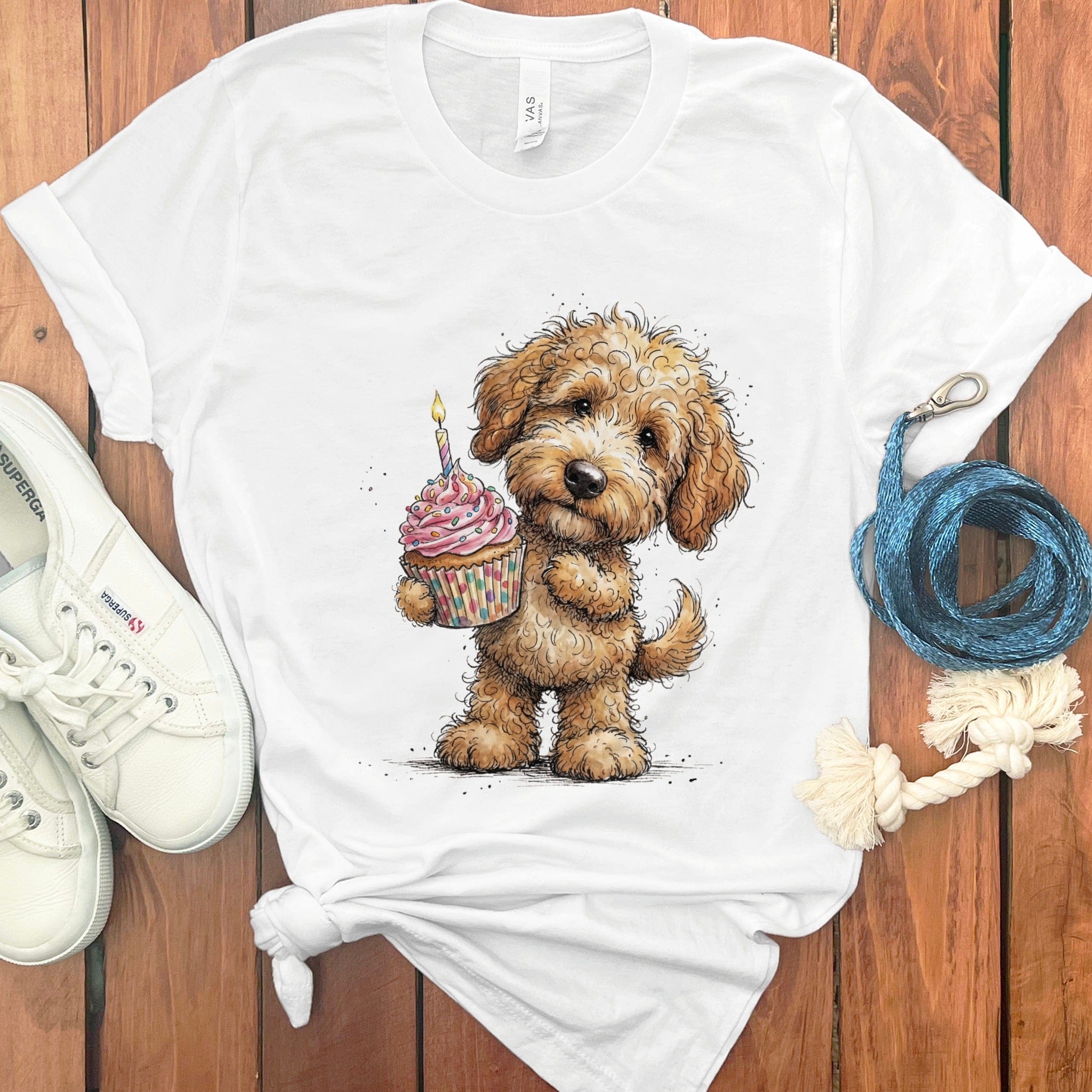 Golden Goldendoodle Cupcake T-Shirt in White / M by Puppy Jo