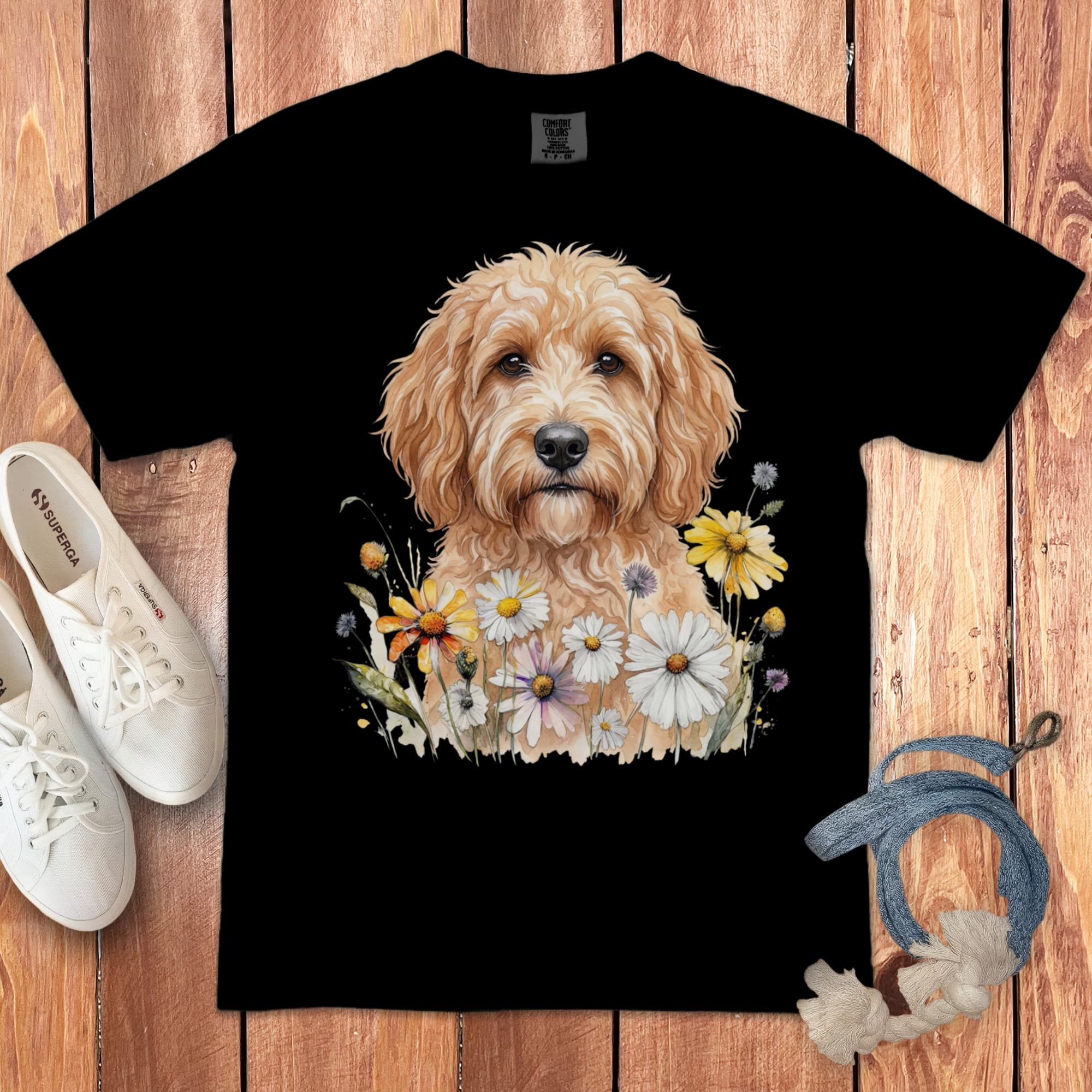 Golden Goldendoodle Daisy Signature T-Shirt in Black / S by Puppy Jo
