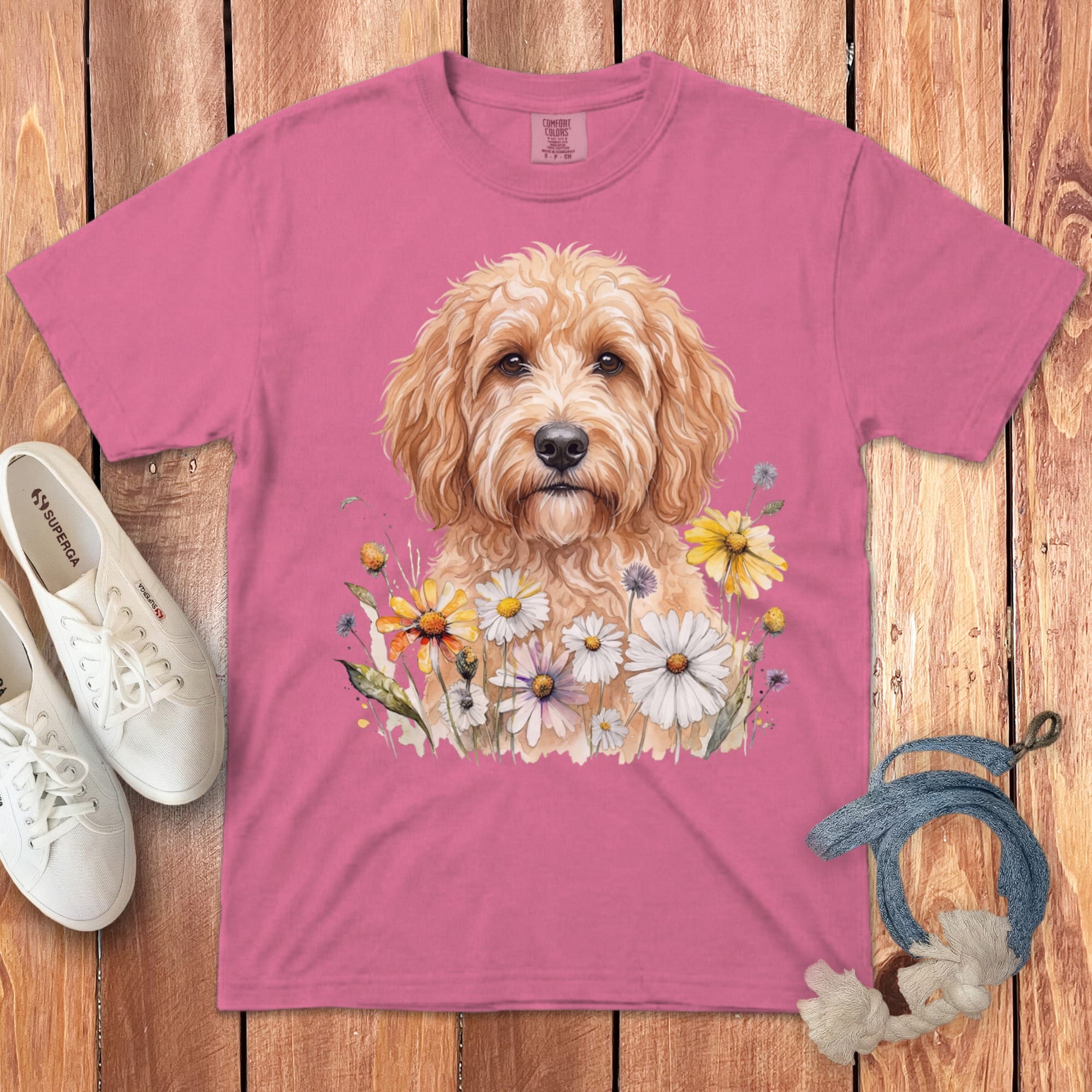 Golden Goldendoodle Daisy Signature T-Shirt in Crunchberry / S by Puppy Jo