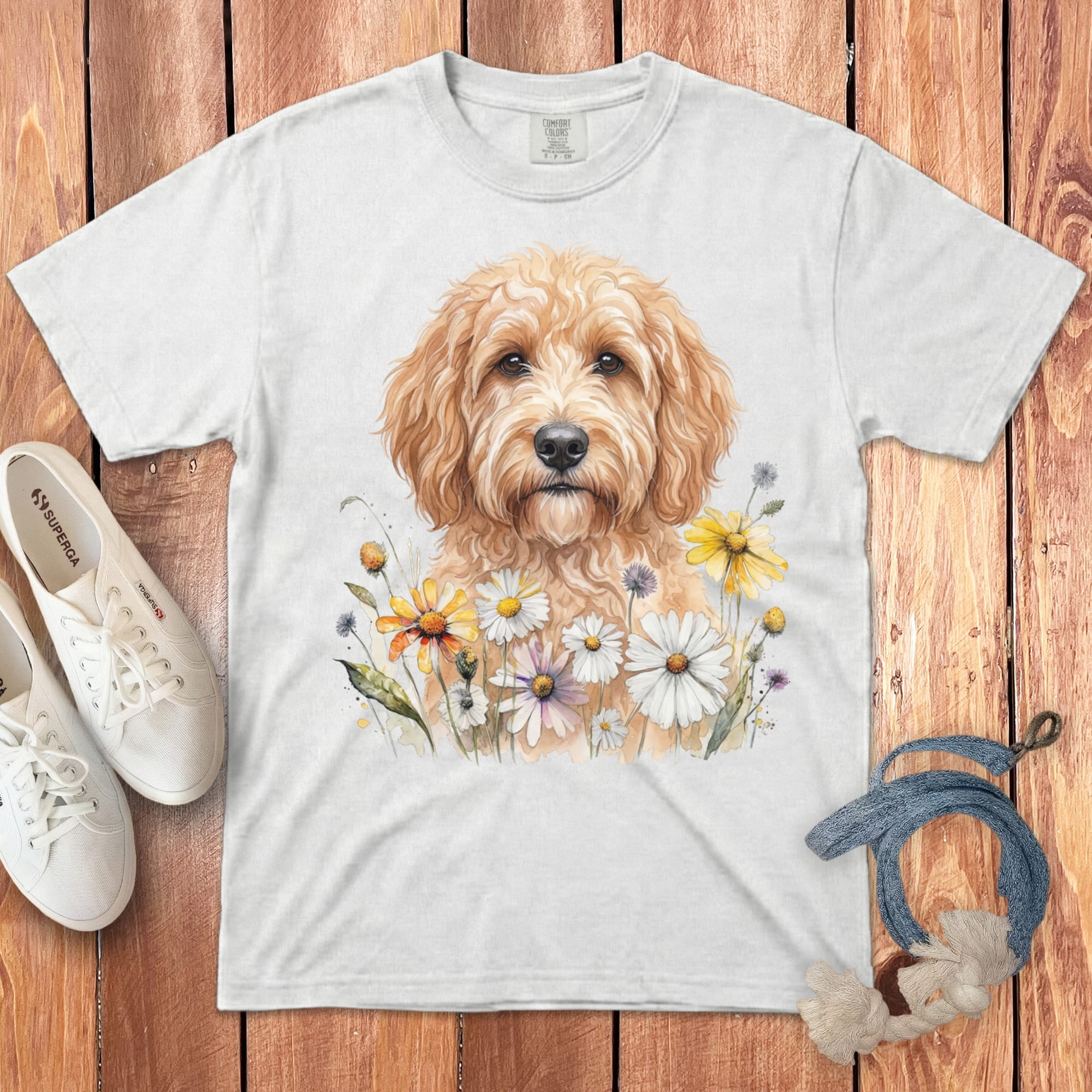 Golden Goldendoodle Daisy Signature T-Shirt in White / S by Puppy Jo
