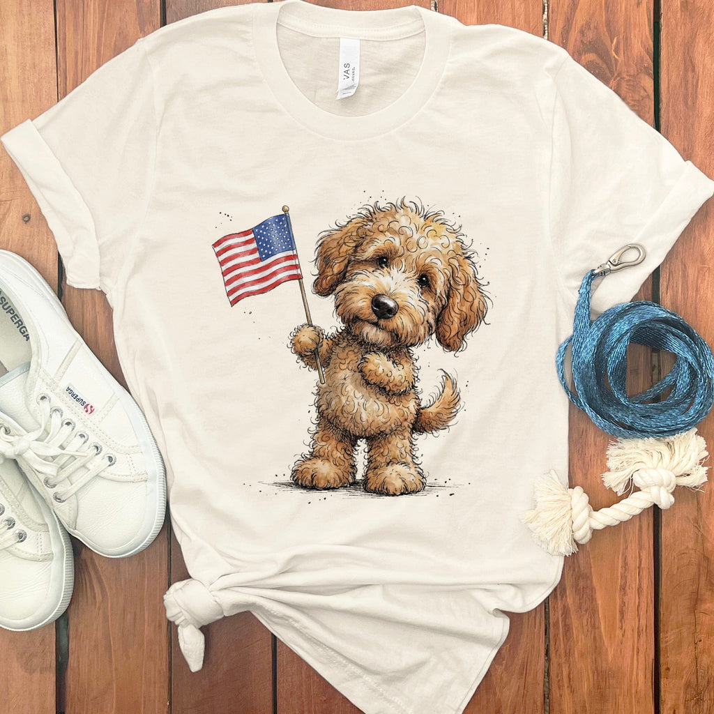Golden Goldendoodle Flag T-Shirt in Natural / M by Puppy Jo