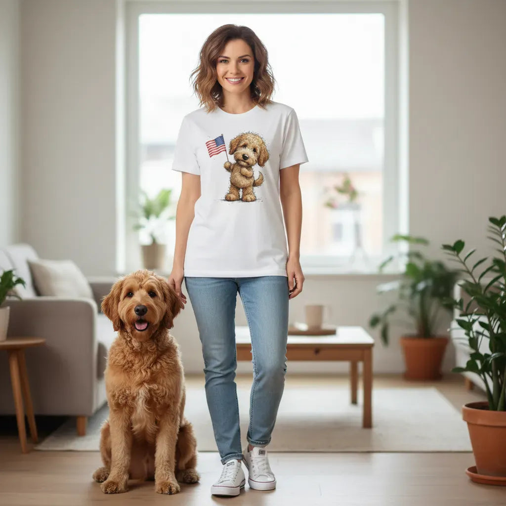 Golden Goldendoodle Flag T-Shirt in by Puppy Jo